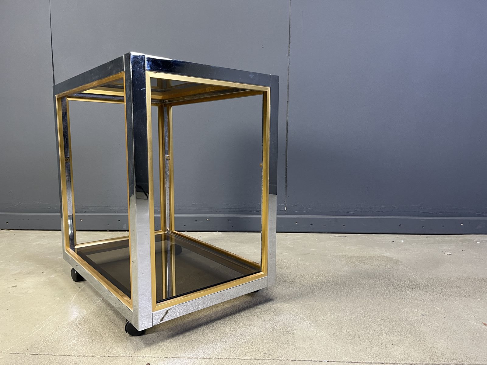 Italian Brass And Chrome Drinks Trolley In The Manner Of Romeo Rega, 1970s photo for sale