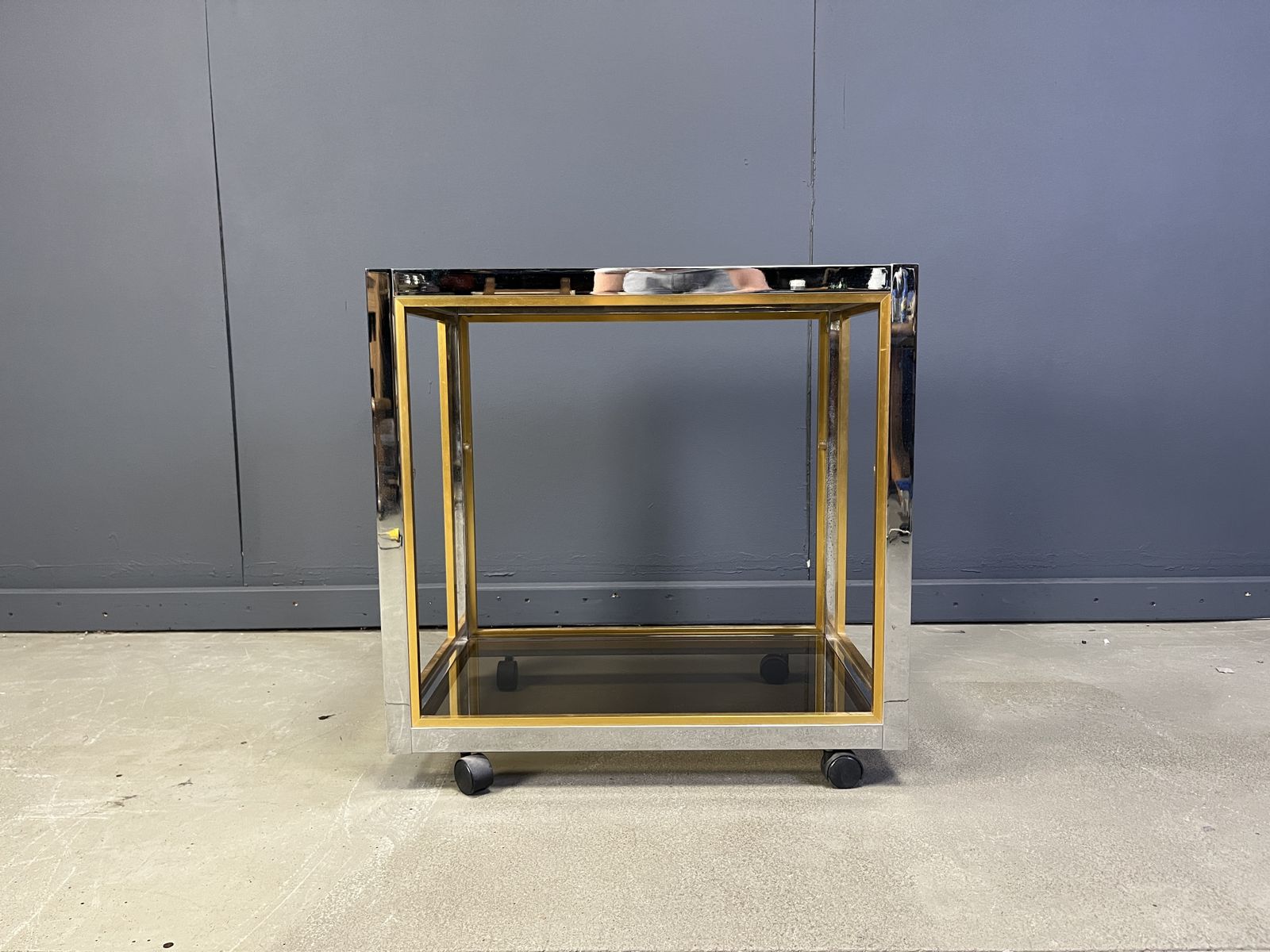 Italian Brass And Chrome Drinks Trolley In The Manner Of Romeo Rega, 1970s photo buy
