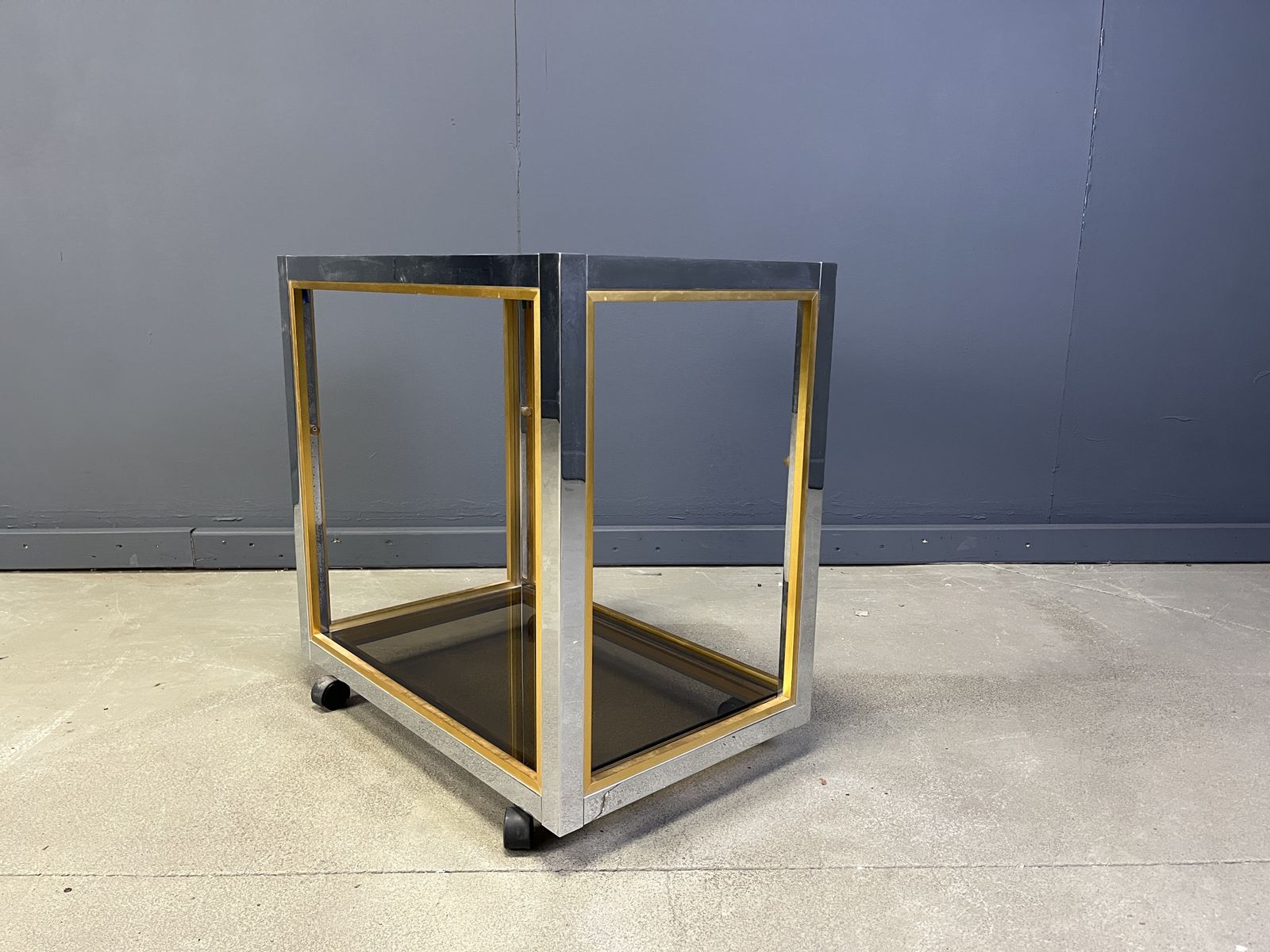 Italian Brass And Chrome Drinks Trolley In The Manner Of Romeo Rega, 1970s photo vintage