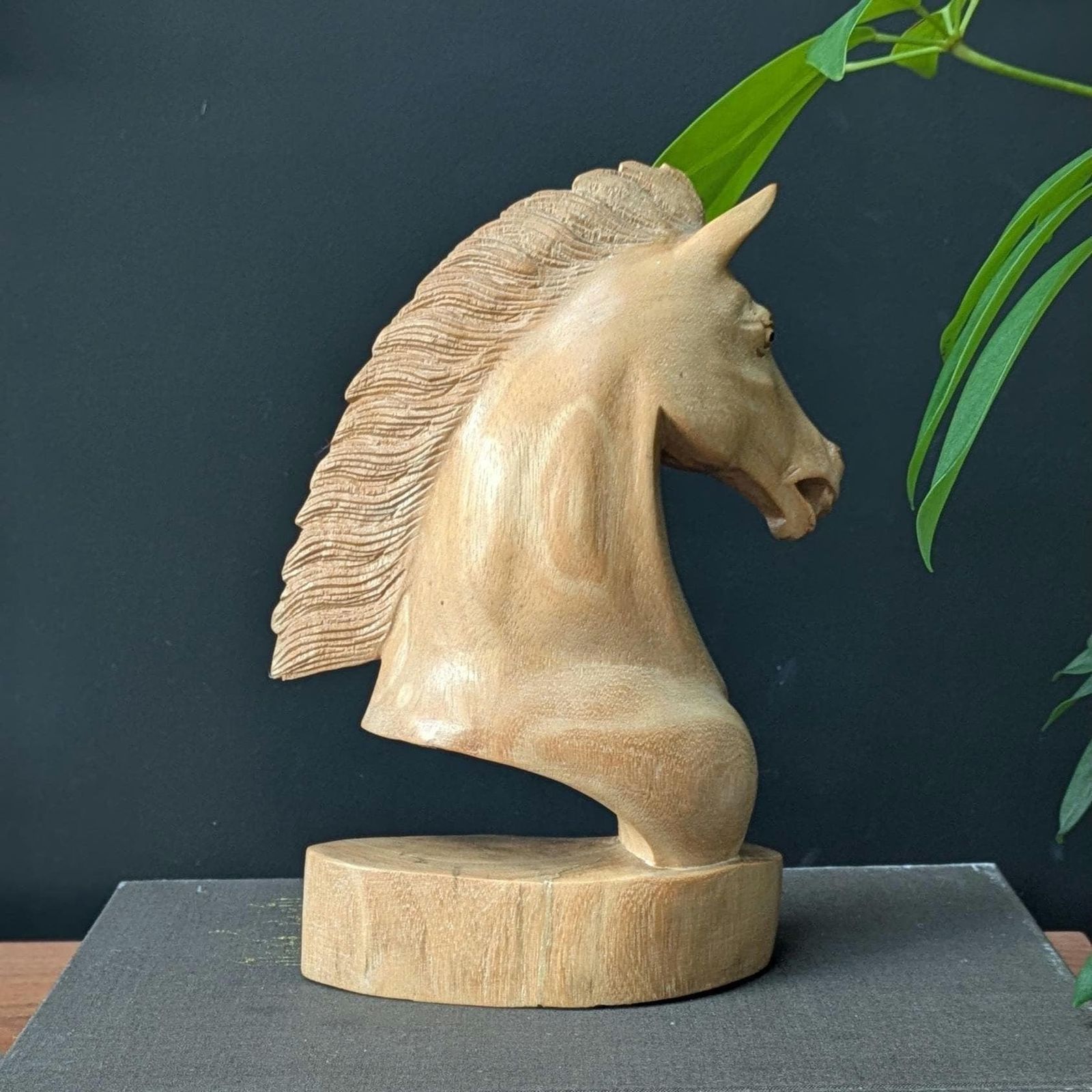 Mid Century Hand Carved Wooden Horse Head Sculpture – Rustic Equine Decor photo for sale