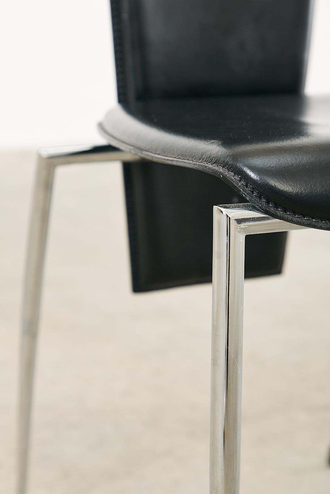 photo vintage Set Of Six Italian Arper Modern Leather Chrome Dining Chairs
