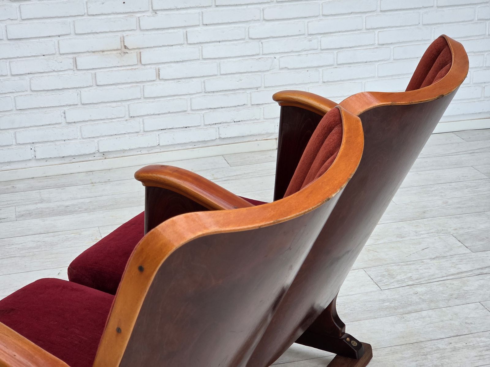 1950s, Danish Cinema/Theater Armchairs, Furniture Velour, Original Condition. photo vinterior