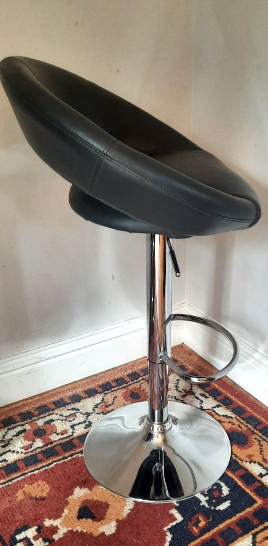Pair Of Vintage Leather Look And Chrome Adjustable Bar Stools photo vinterior