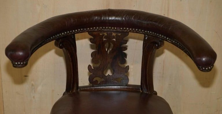 Fine Antique 1830 William IV Cockfighting Brown Leather Chair Original Castors photo for sale