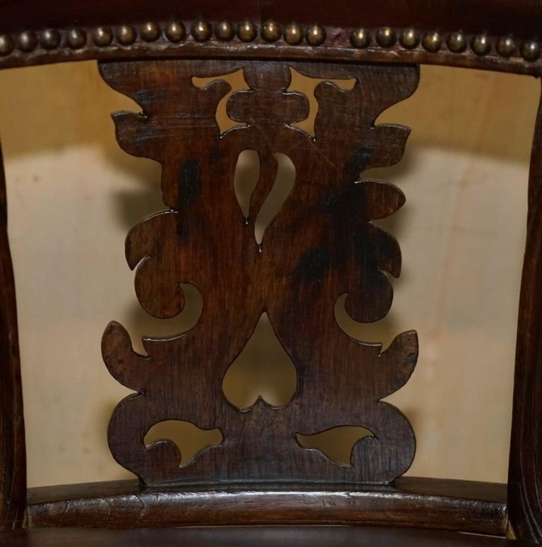 photo for sale Fine Antique 1830 William IV Cockfighting Brown Leather Chair Original Castors