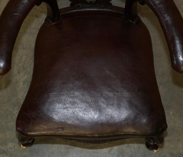photo vinterior Fine Antique 1830 William IV Cockfighting Brown Leather Chair Original Castors
