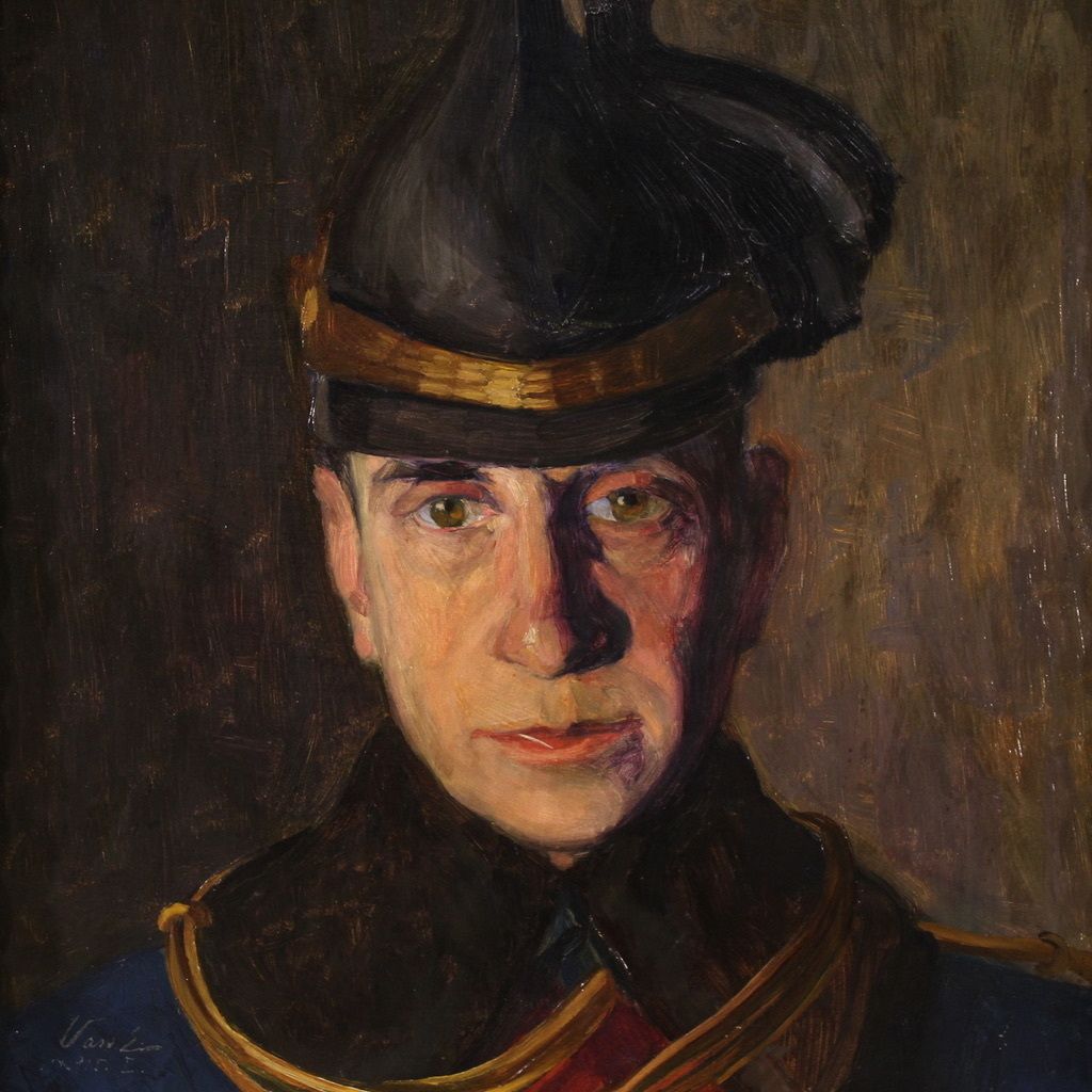 Art Painting Portrait Of A Soldier Signed Vass E. And Dated 1915 photo