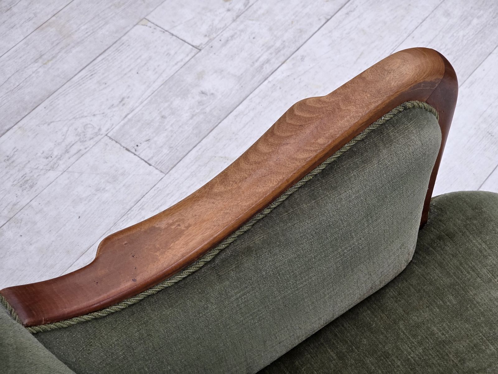 1960s, Danish Highback Armchair, Green Furniture Velour, Teak Wood. photo 1470.0