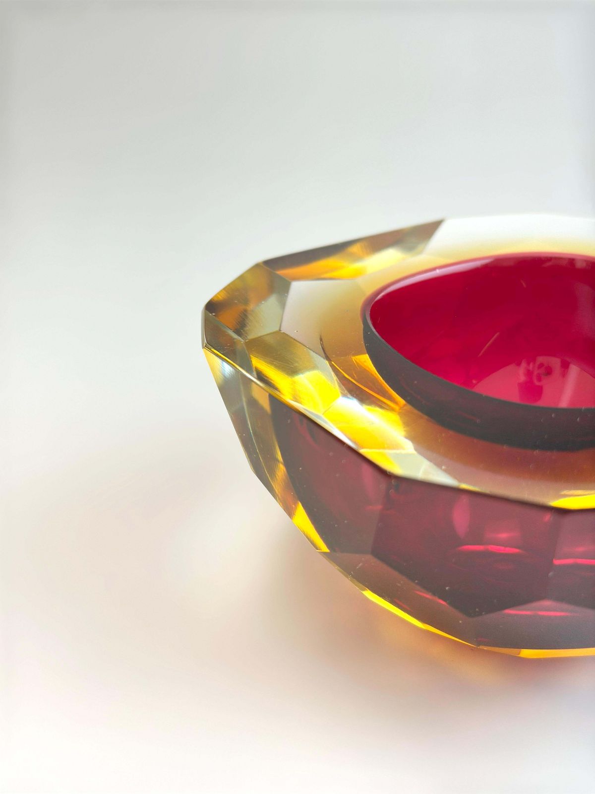 Murano Glass Faceted Sommerso Bowl In Pink And Yellow, Italy, 1960s photo furniture