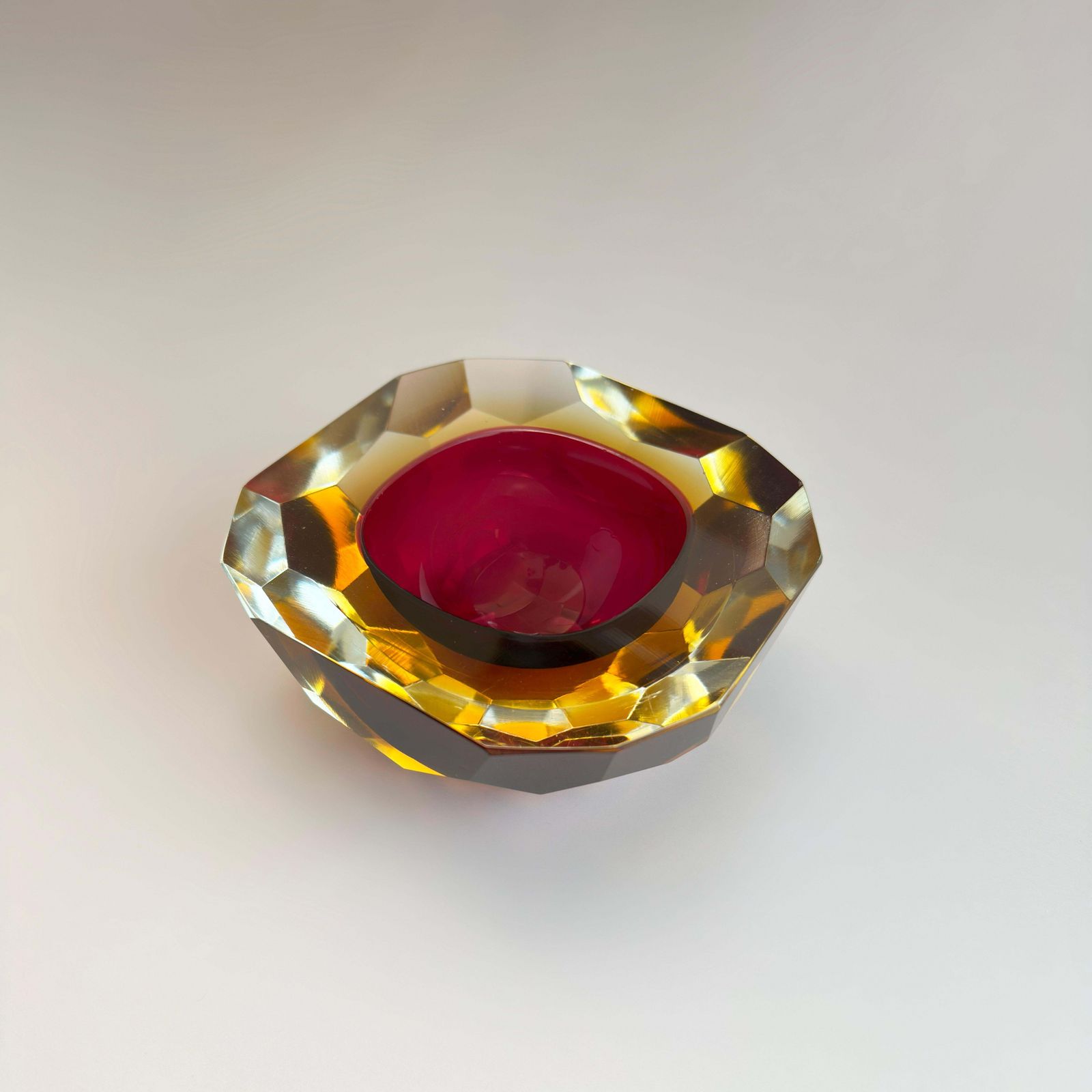 Murano Glass Faceted Sommerso Bowl In Pink And Yellow, Italy, 1960s photo 390.0