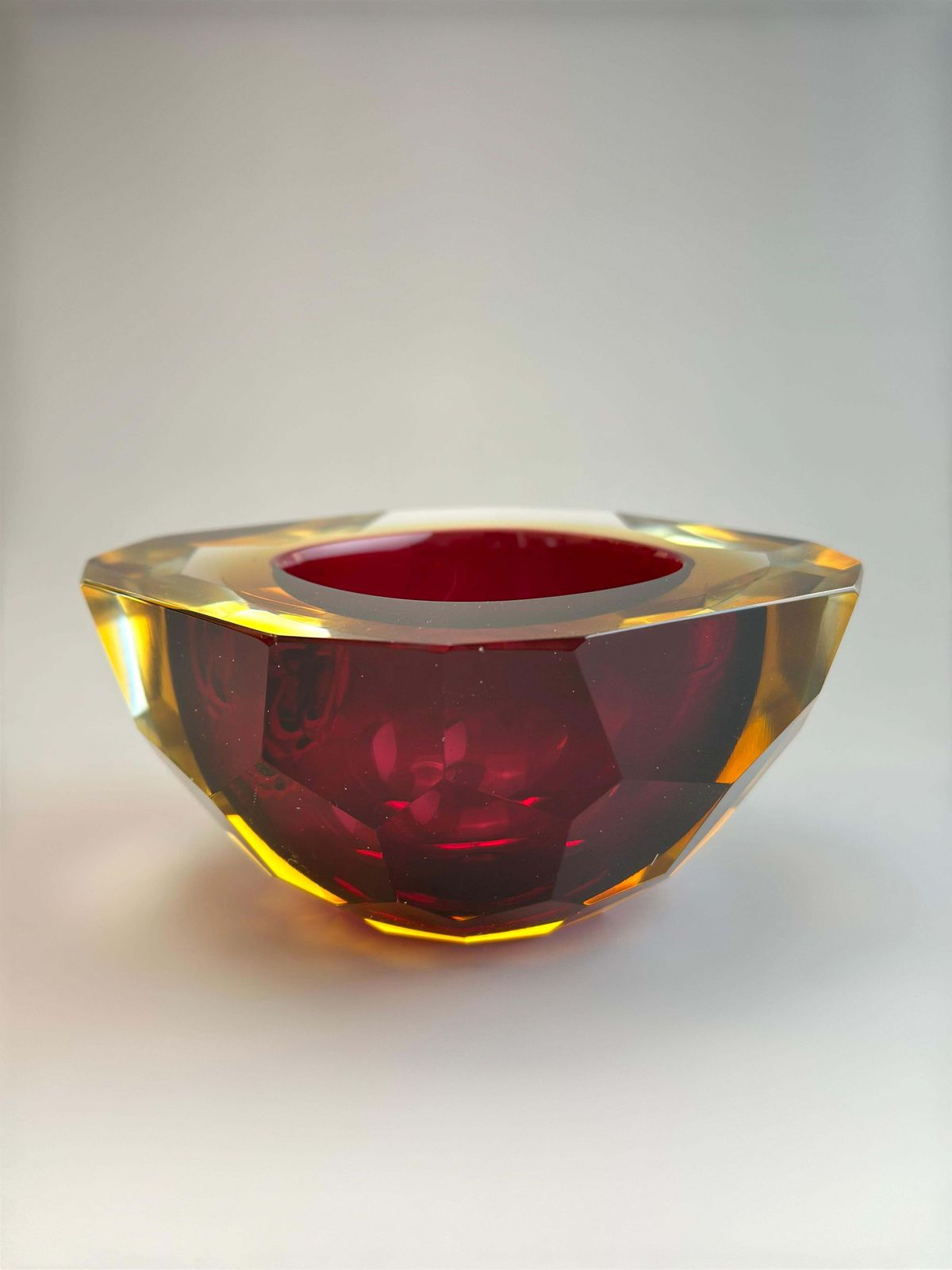 Murano Glass Faceted Sommerso Bowl In Pink And Yellow, Italy, 1960s photo buy