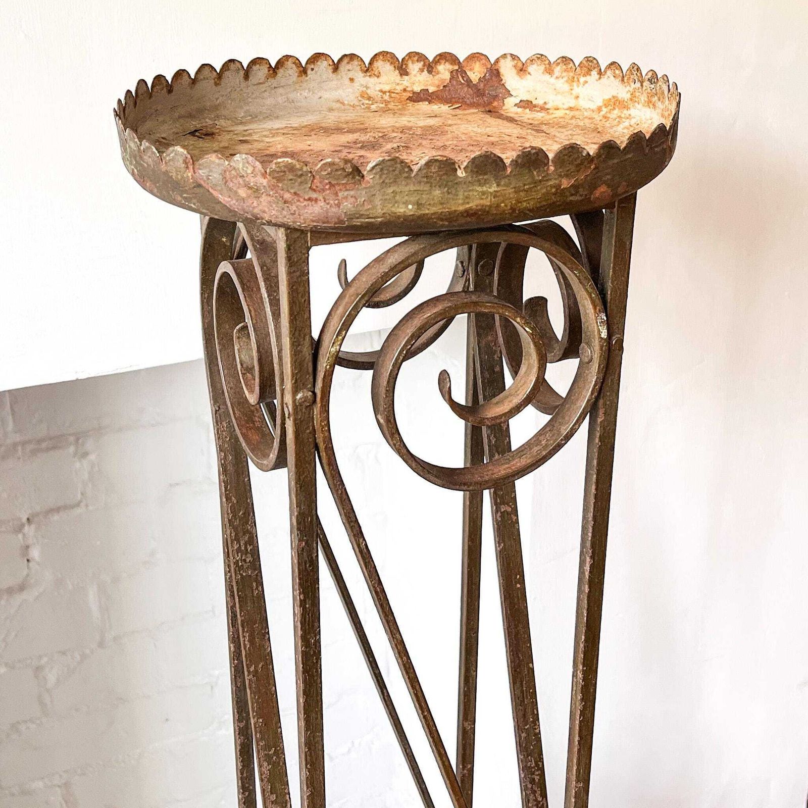 French Vintage Wrought Iron Scalloped Plant Stand