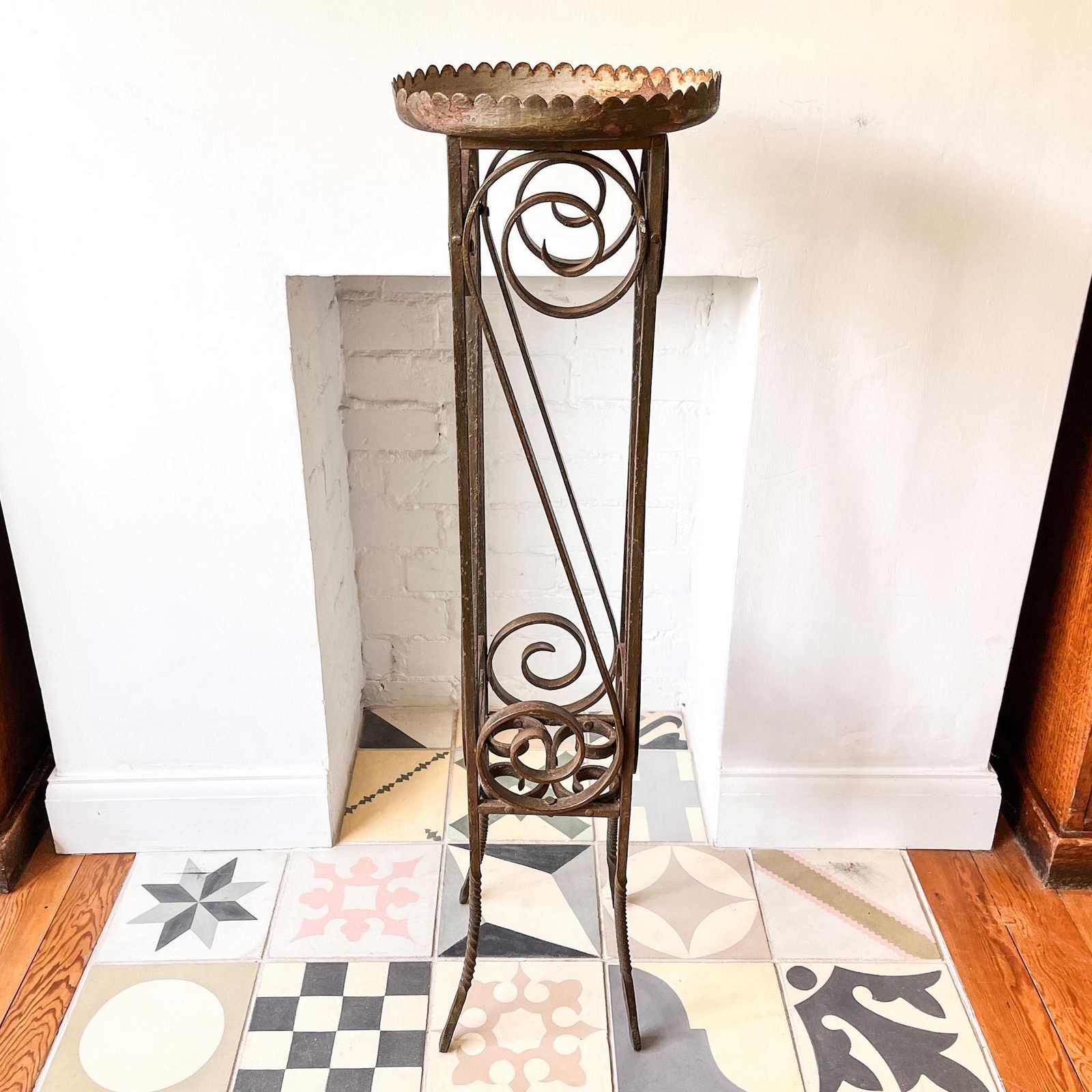 French Vintage Wrought Iron Scalloped Plant Stand photo furniture