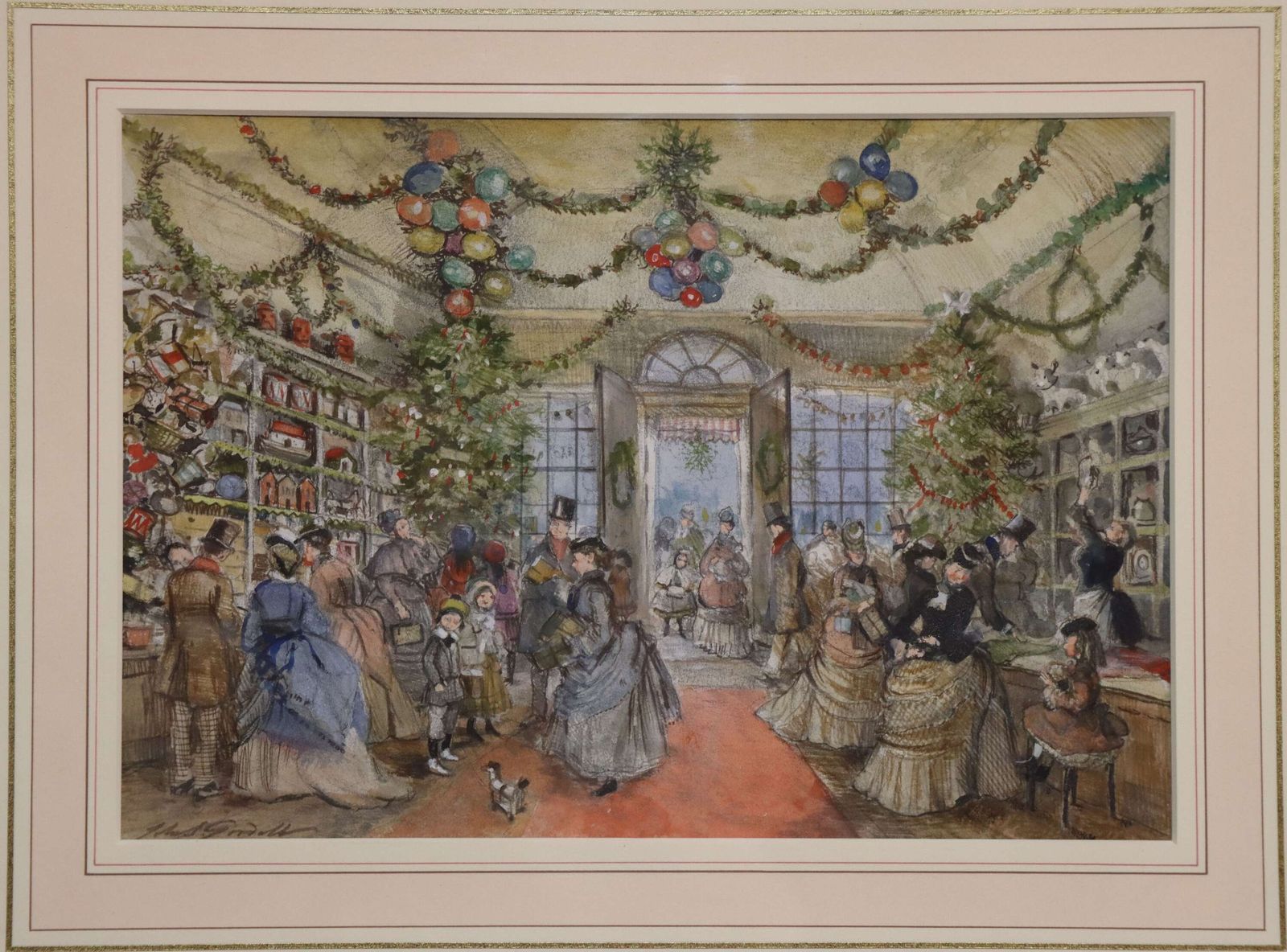 John Strickland Goodall Rba Ri (1908–1996) “An Edwardian Christmas” – Signed Watercolour W photo furniture