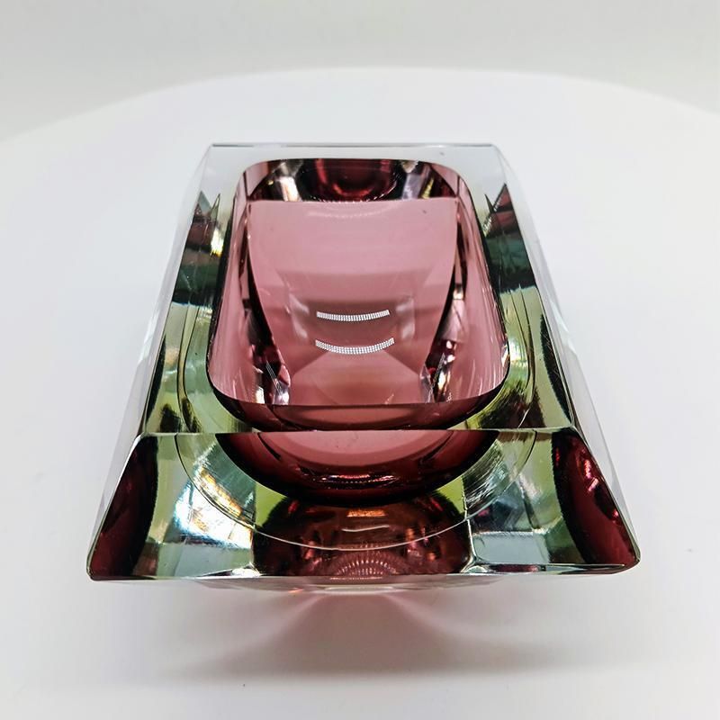 1960s Rectangular Multifaceted Ashtray Or Catch All In Murano Glass By Flavio Poli For Seguso. Made In Italy. photo vinterior