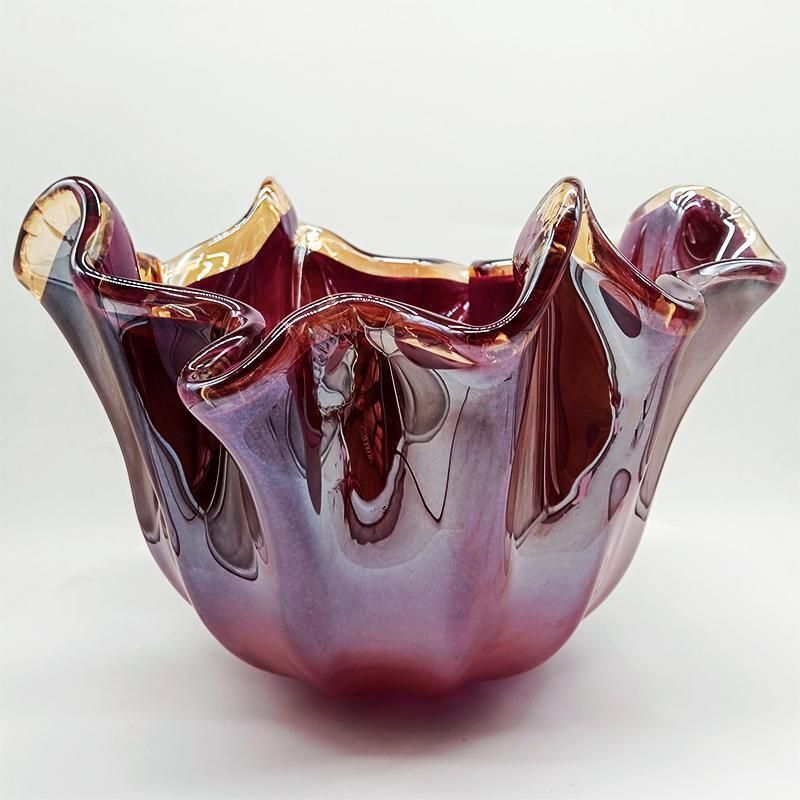 Big Glossy Purple Jacketed Handkerchief Vase In Hand Worked Murano Glass. Made In Italy. photo furniture