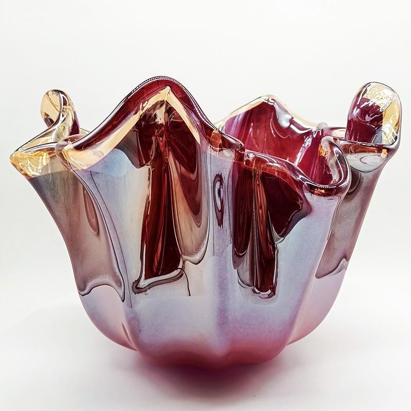 Big Glossy Purple Jacketed Handkerchief Vase In Hand Worked Murano Glass. Made In Italy. photo for sale