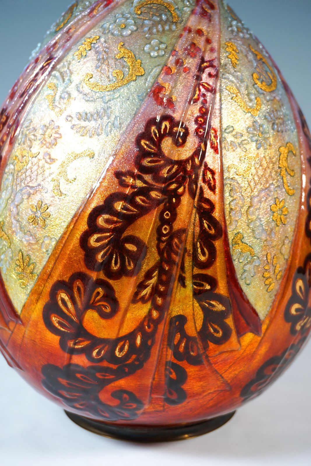 Large Art Déco Enamel Vase 'Volants Et Dentelles', Camille Fauré, France 1925/30 photo Home Decor