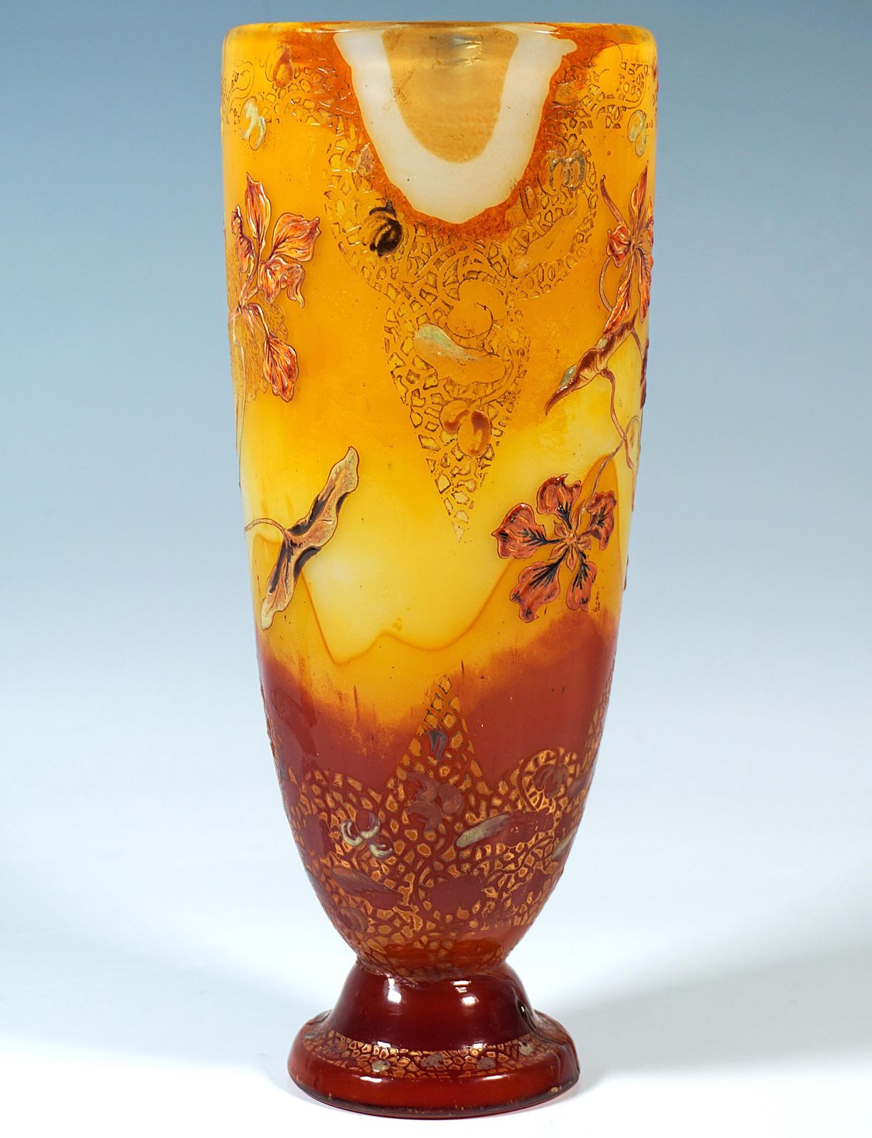 Large émile Gallé Art Nouveau Vase 'Orchidées & Abeille', Nancy, France, Ca 1890 photo Home Decor