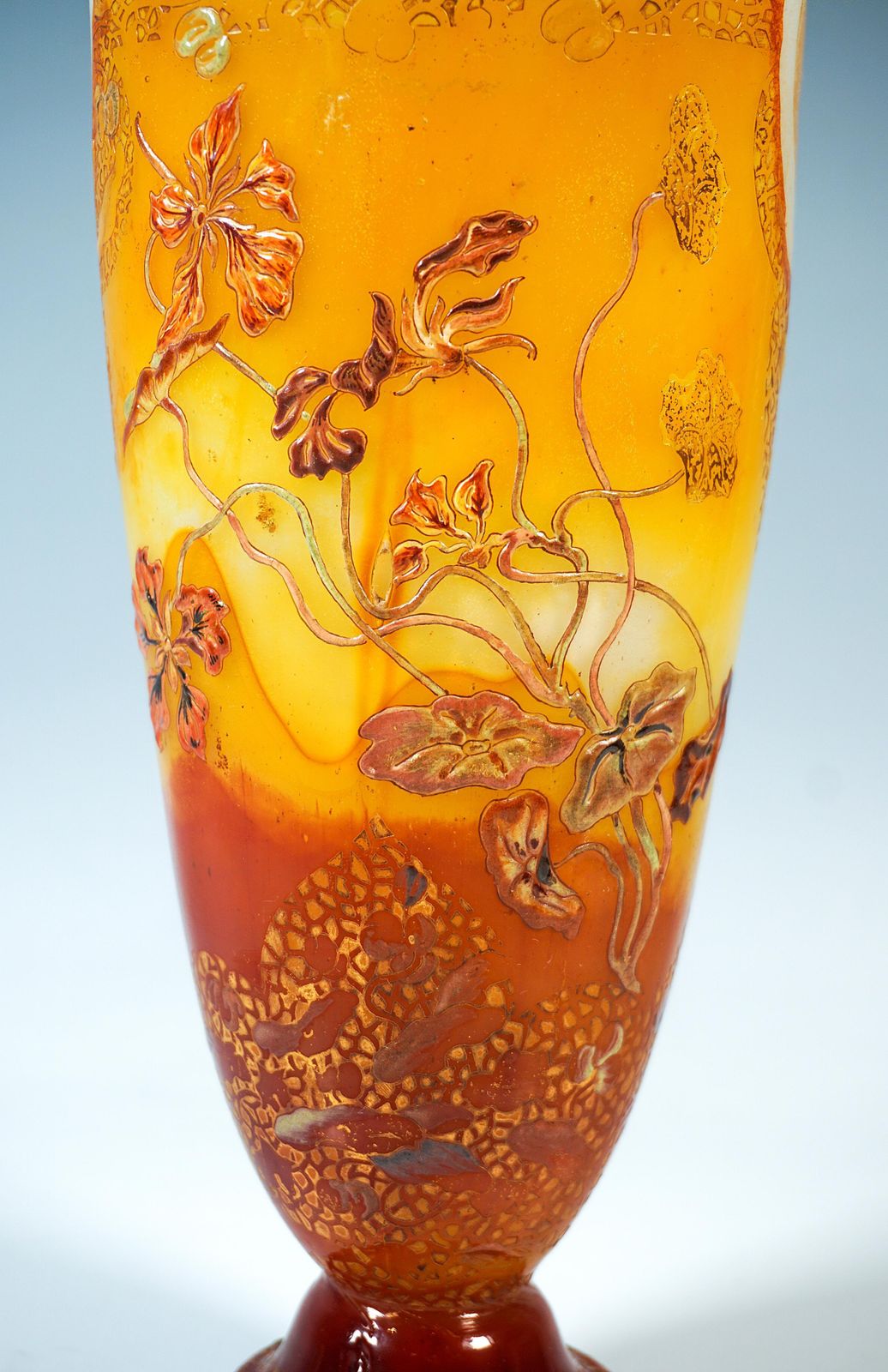 Large émile Gallé Art Nouveau Vase 'Orchidées & Abeille', Nancy, France, Ca 1890 photo vinterior
