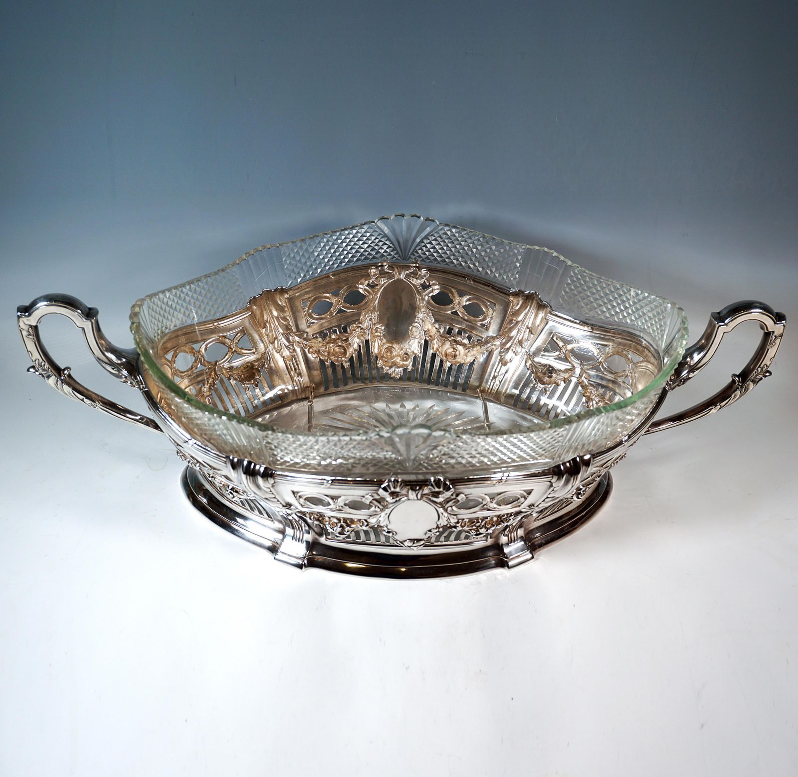 Art Nouveau Silver Jardinière With Cut Glass Liner, By Bruckmann & Sons, Germany photo for sale