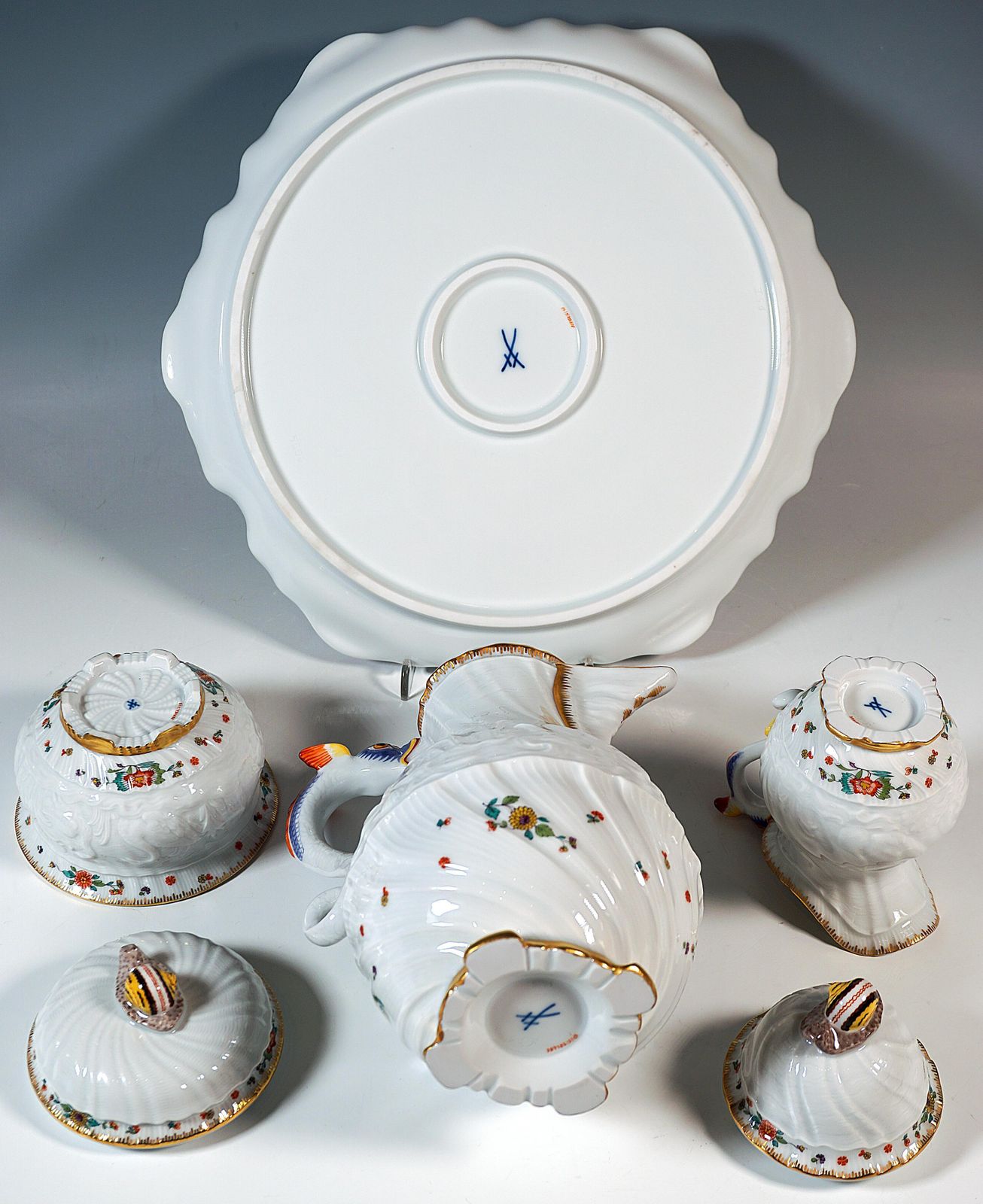 Meissen Swan Service Coffee Set For 6 Persons, With Indian Flowers, 20th Century photo vinterior