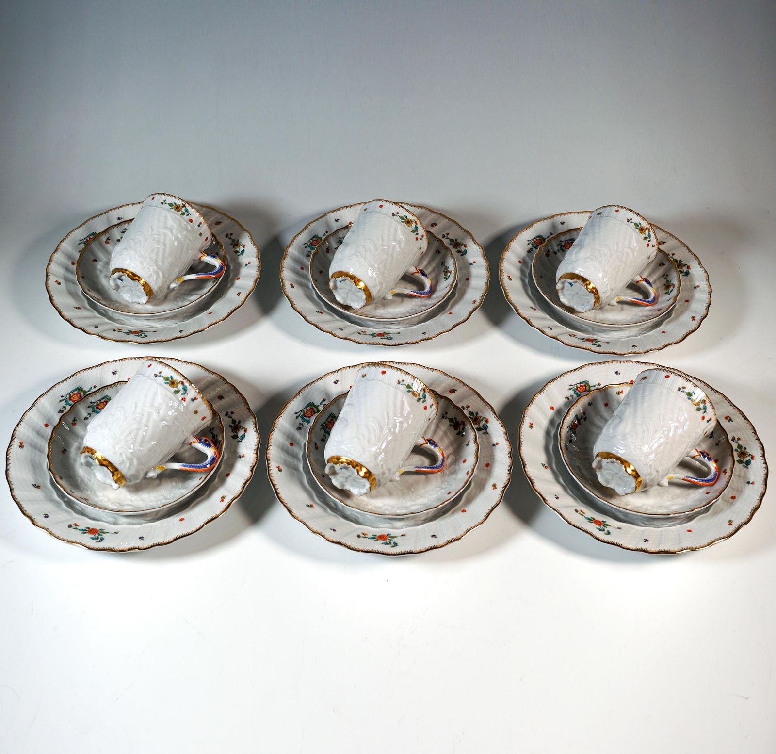 Meissen Swan Service Coffee Set For 6 Persons, With Indian Flowers, 20th Century photo buy