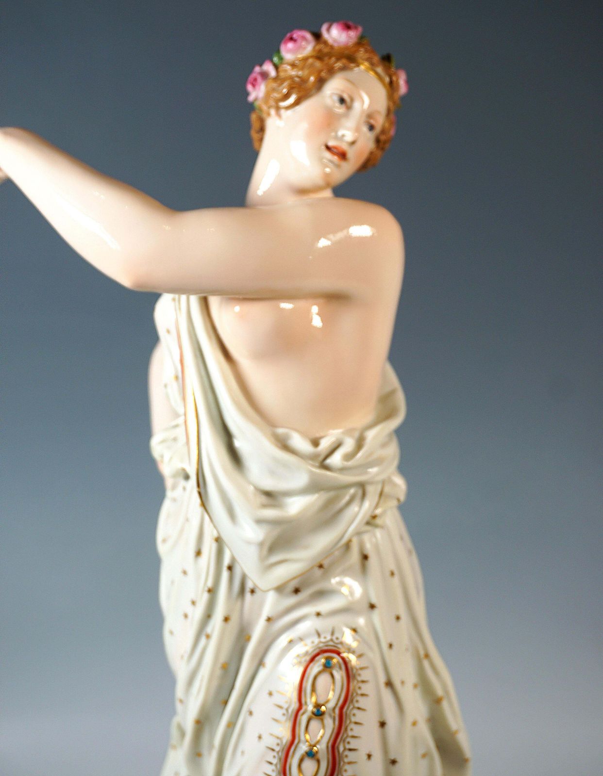 Large Meissen Porcelain Figurine 'Dancing Vestal Virgin' By E.J. Haenel, Ca 1880 photo vintage
