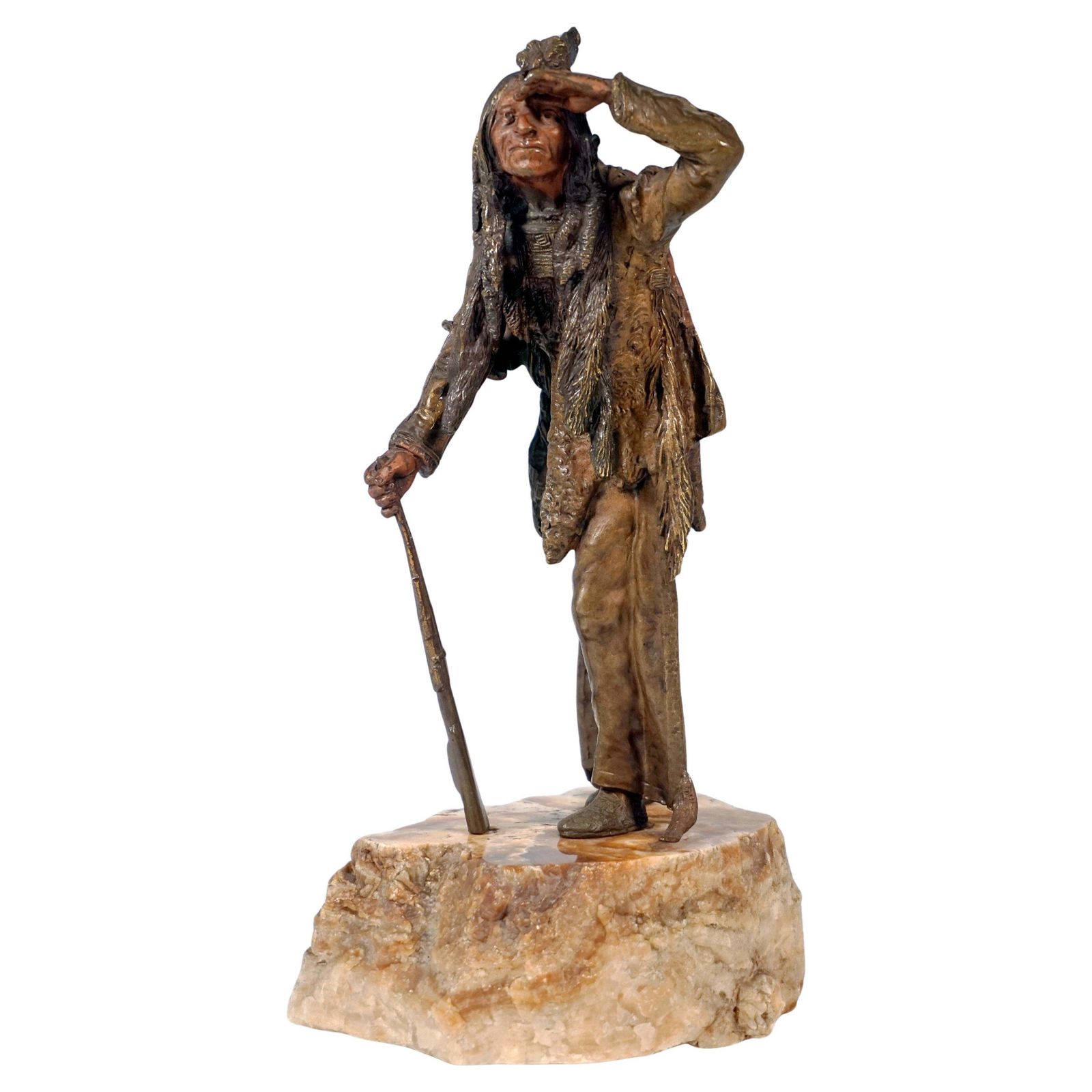 Native American Looking Into Distance, Viennese Bronze By Carl Kauba, Circa 1920