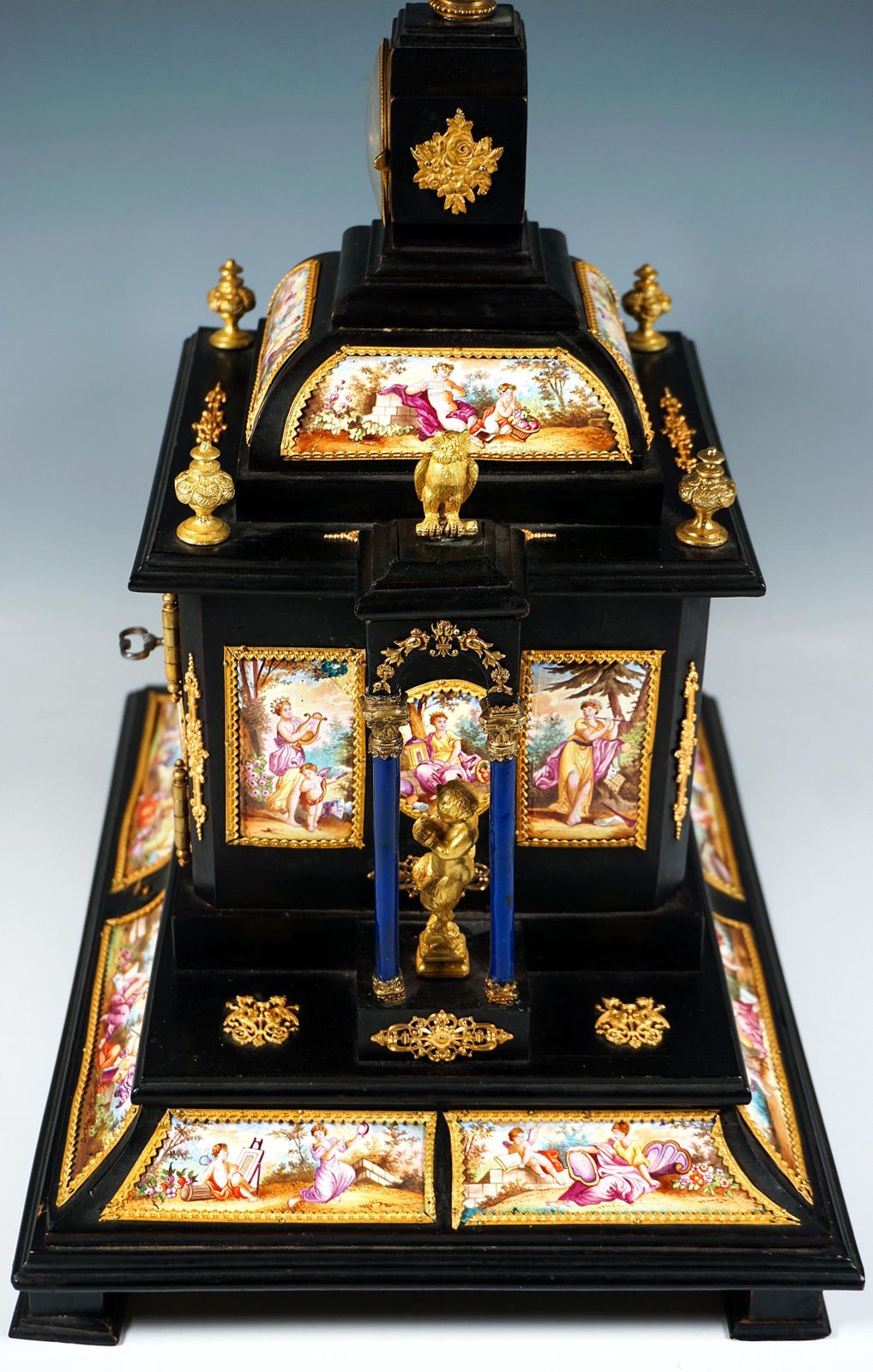 photo buy Noble Viennese Jewel Case With Enamel Paintings, Bronze Figures & Clock, Ca 1870