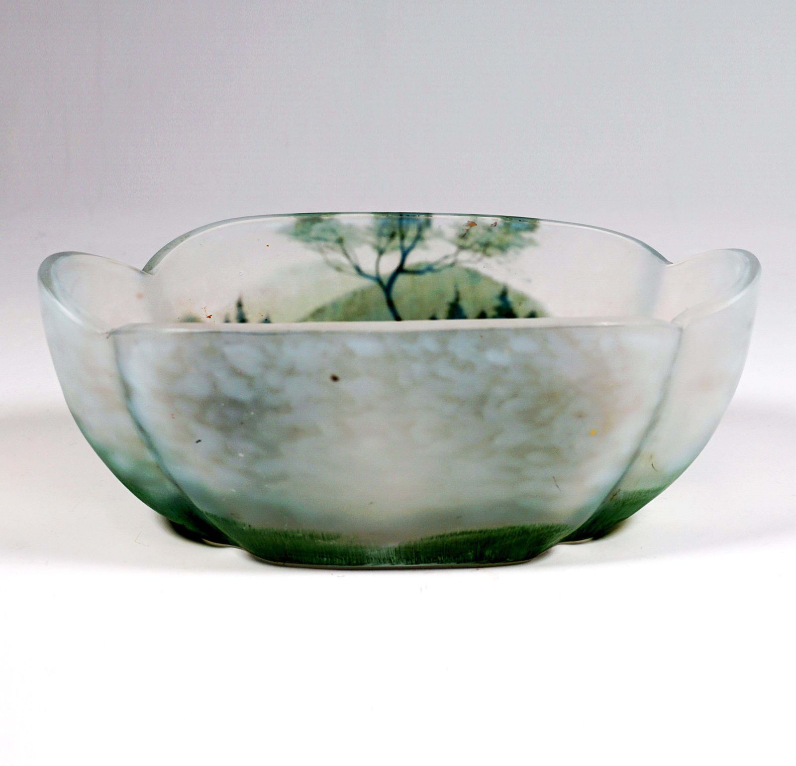 Art Nouveau Oval Glass Bowl With Painted Seescape, Daum Nancy, France, Ca 1900 photo Home Decor