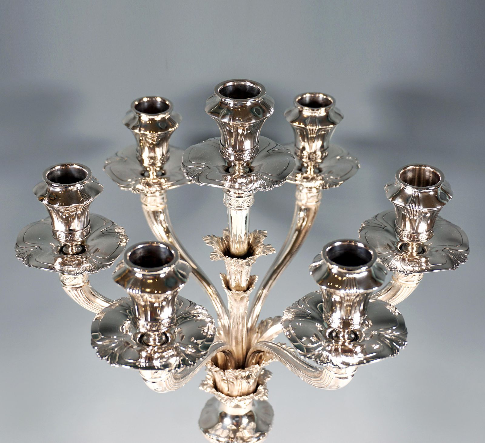 Large 7 Flame Silver Candelabra With Acanthus Decor, J.C. Klinkosch Vienna, 1925 photo for sale