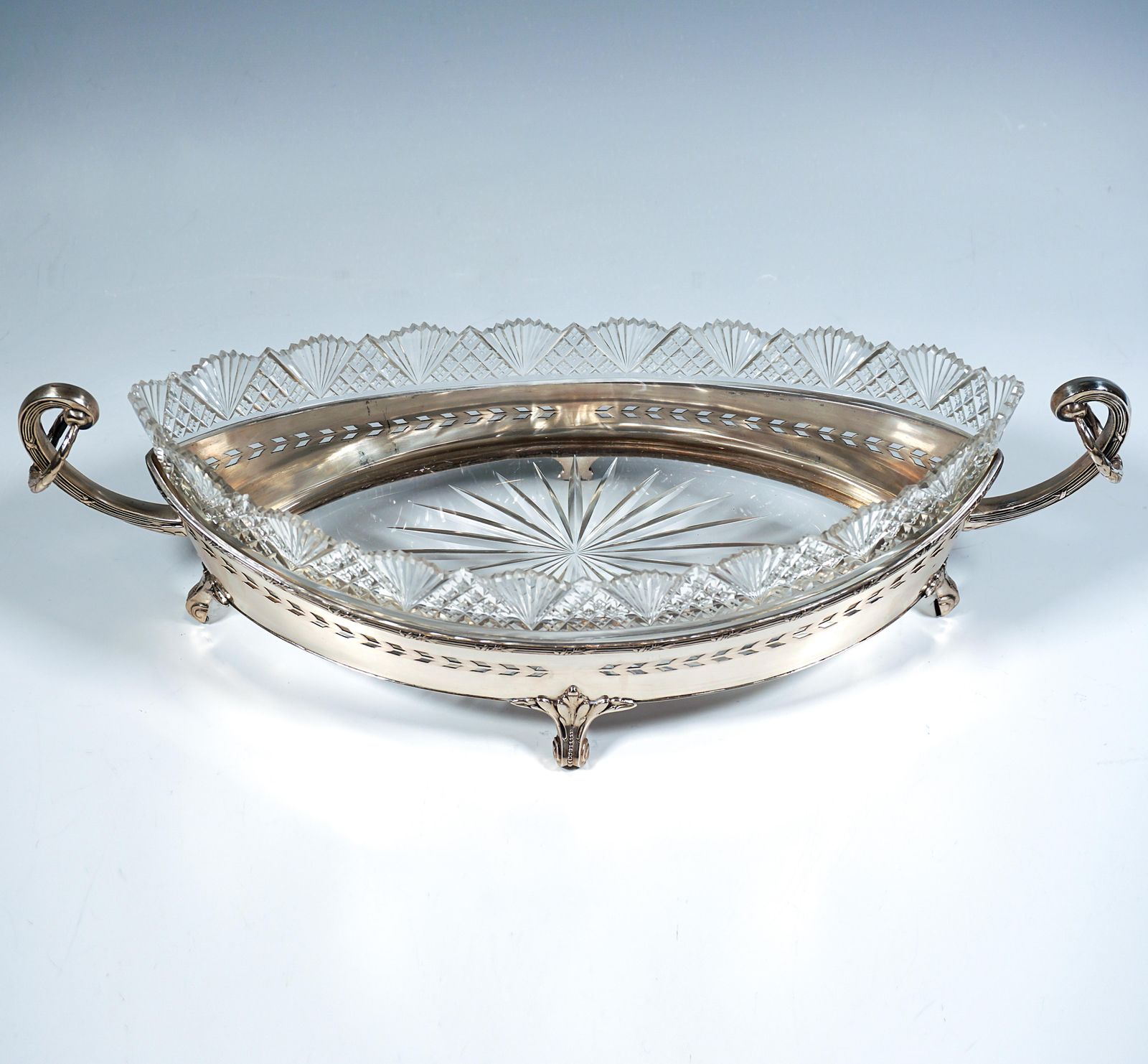 Art Nouveau Silver Navette Shaped Jardinière With Cut Glass Liner, Austria, 1905 photo for sale