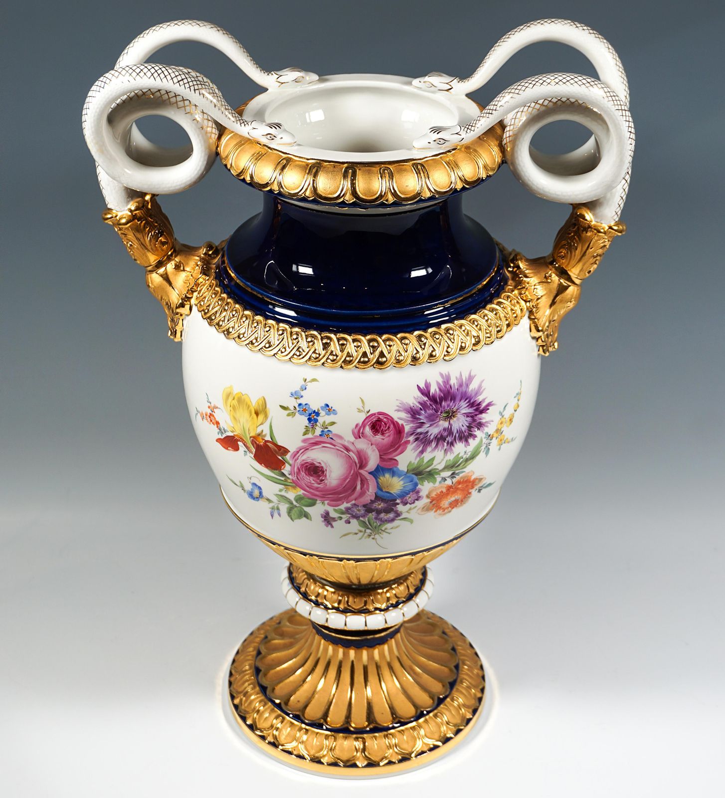 Meissen Snake Handle Vase With Flower Painting And Gilding, By Leuteritz, 20th photo furniture