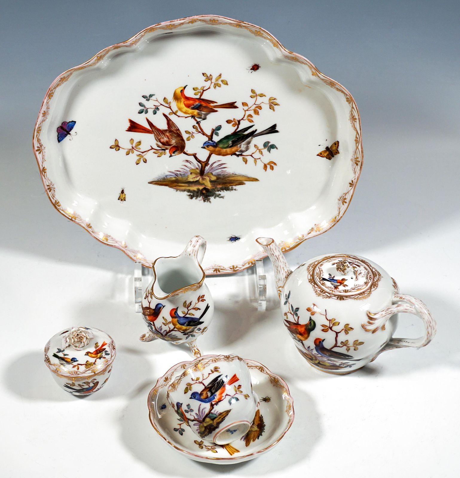 Meissen Tea Solitair, Bird & Insect Painting And Gold, Germany, Circa 1820 photo for sale