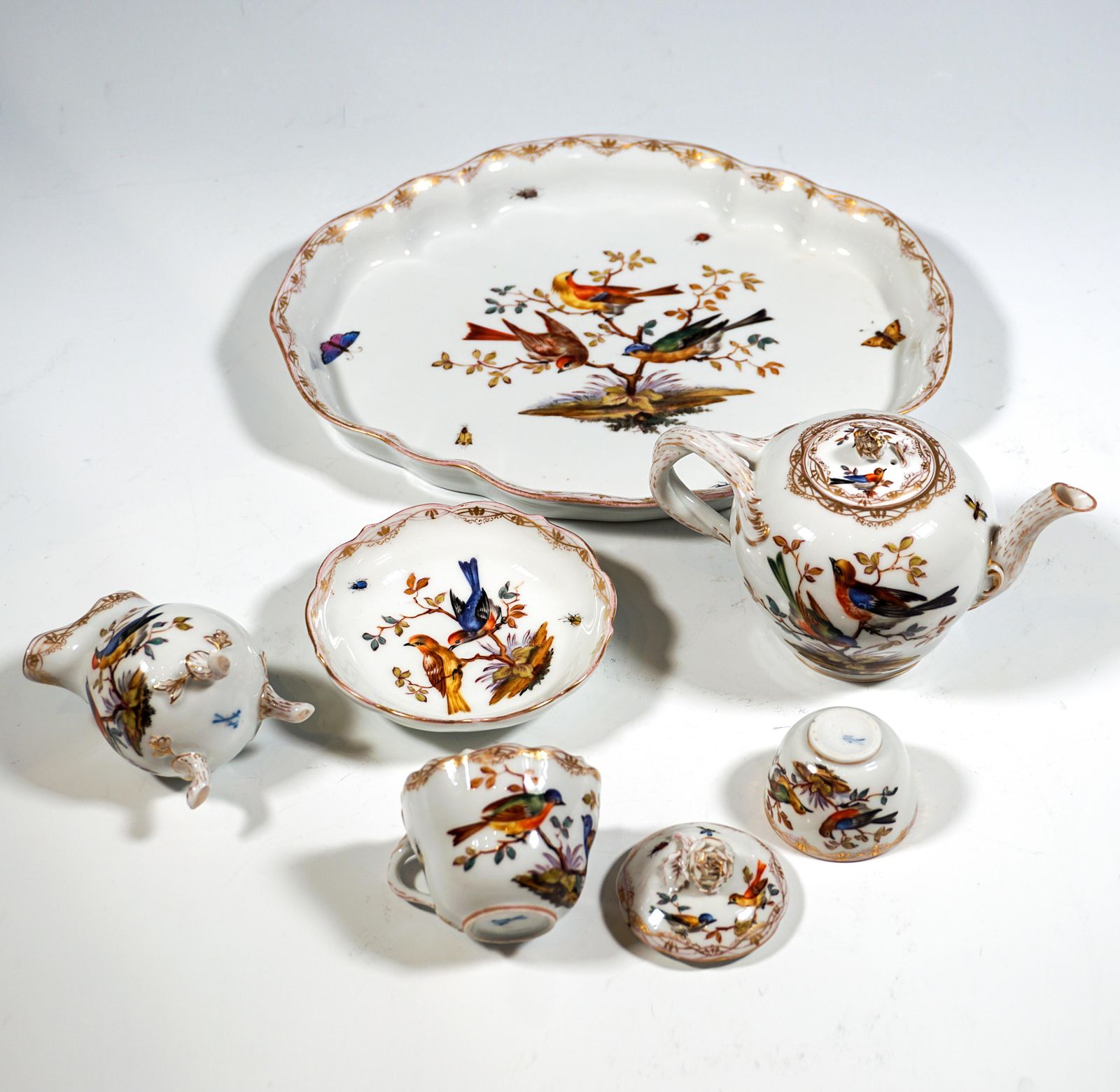 Meissen Tea Solitair, Bird & Insect Painting And Gold, Germany, Circa 1820 photo Home Decor
