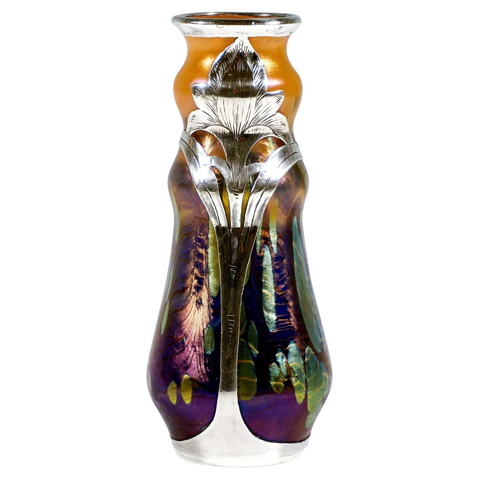 Loetz Art Nouveau Vase New Red Cytisus Silver Mount, Austria Hungary, Circa 1902