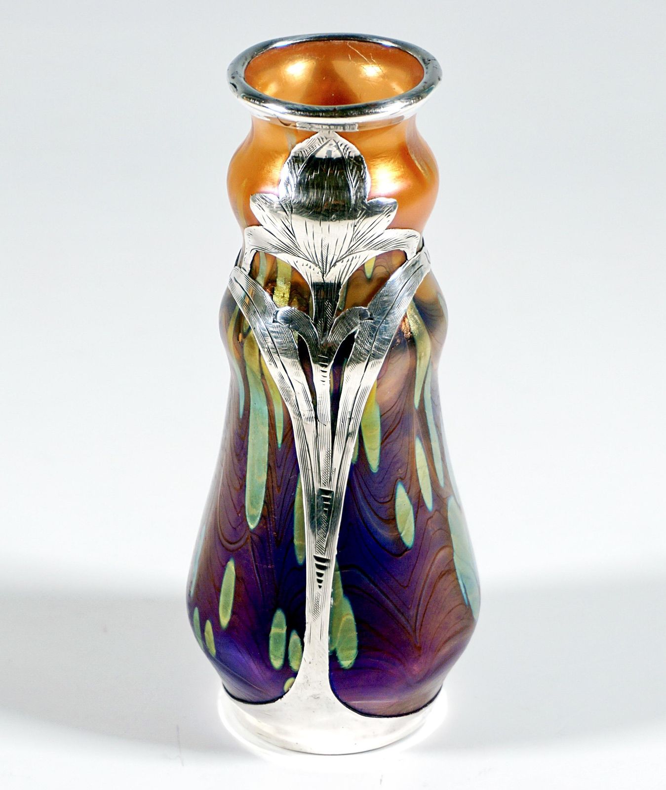 Loetz Art Nouveau Vase New Red Cytisus Silver Mount, Austria Hungary, Circa 1902 photo for sale