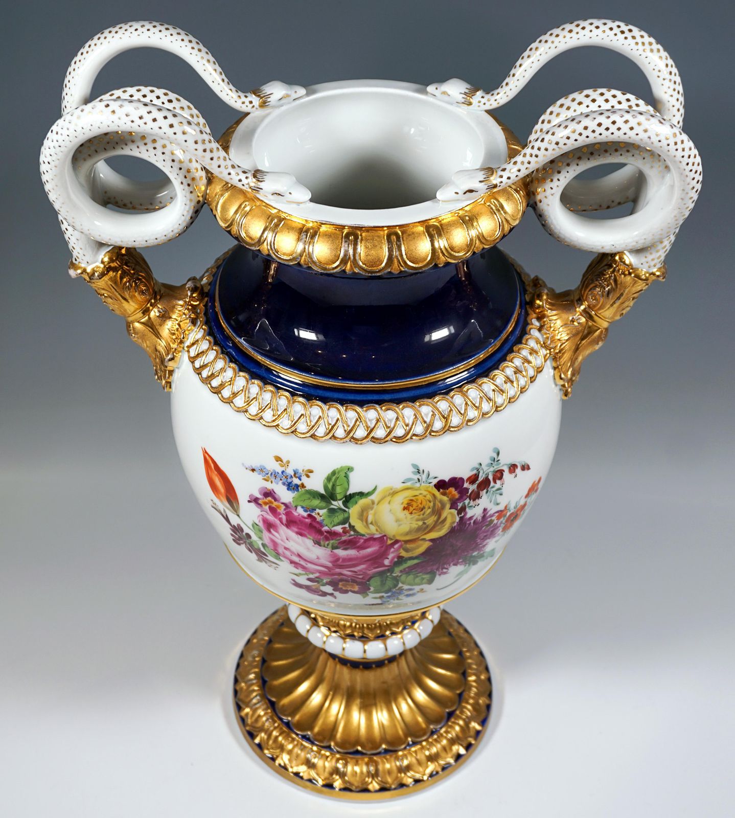 Meissen Snake Handle Vase With Flower Painting And Gilding, By Leuteritz, 20th photo 6128.0