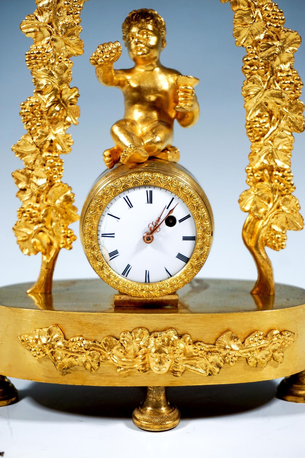 French Ormolu Table Clock, Bacchant Sitting On Wine Barrel, Paris, Around 1840 photo 2093.0