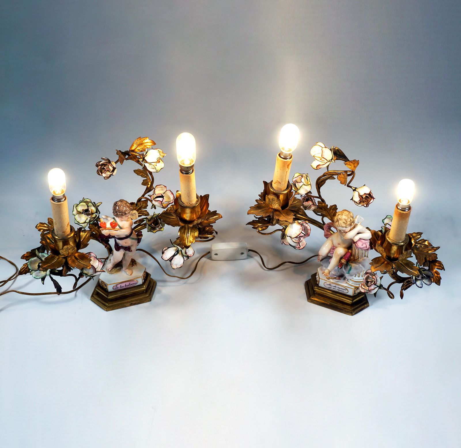 Pair Of Meissen Bronze Table Lamps With Motto Children, By Mv Acier, 1775 1814 photo Lighting