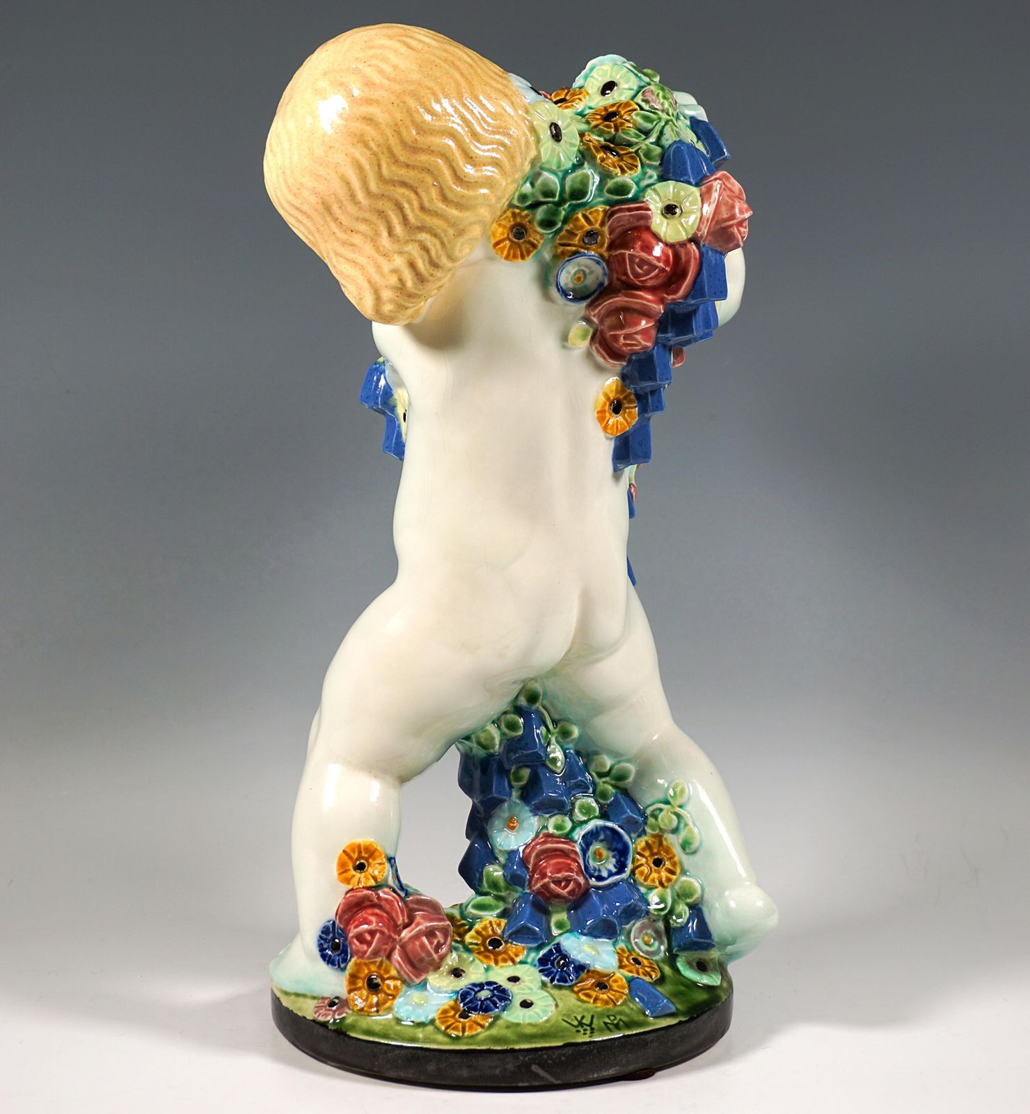 'Spring', Putto With Flowers, By Michael Powolny, Vienna Ceramics, 1910 1912 photo for sale