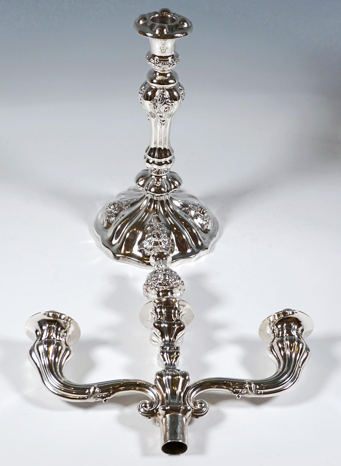 Pair Of Antique Vienna 3 Flame Biedermeier Silver Candle Holders, Dated 1857 photo 2842.0