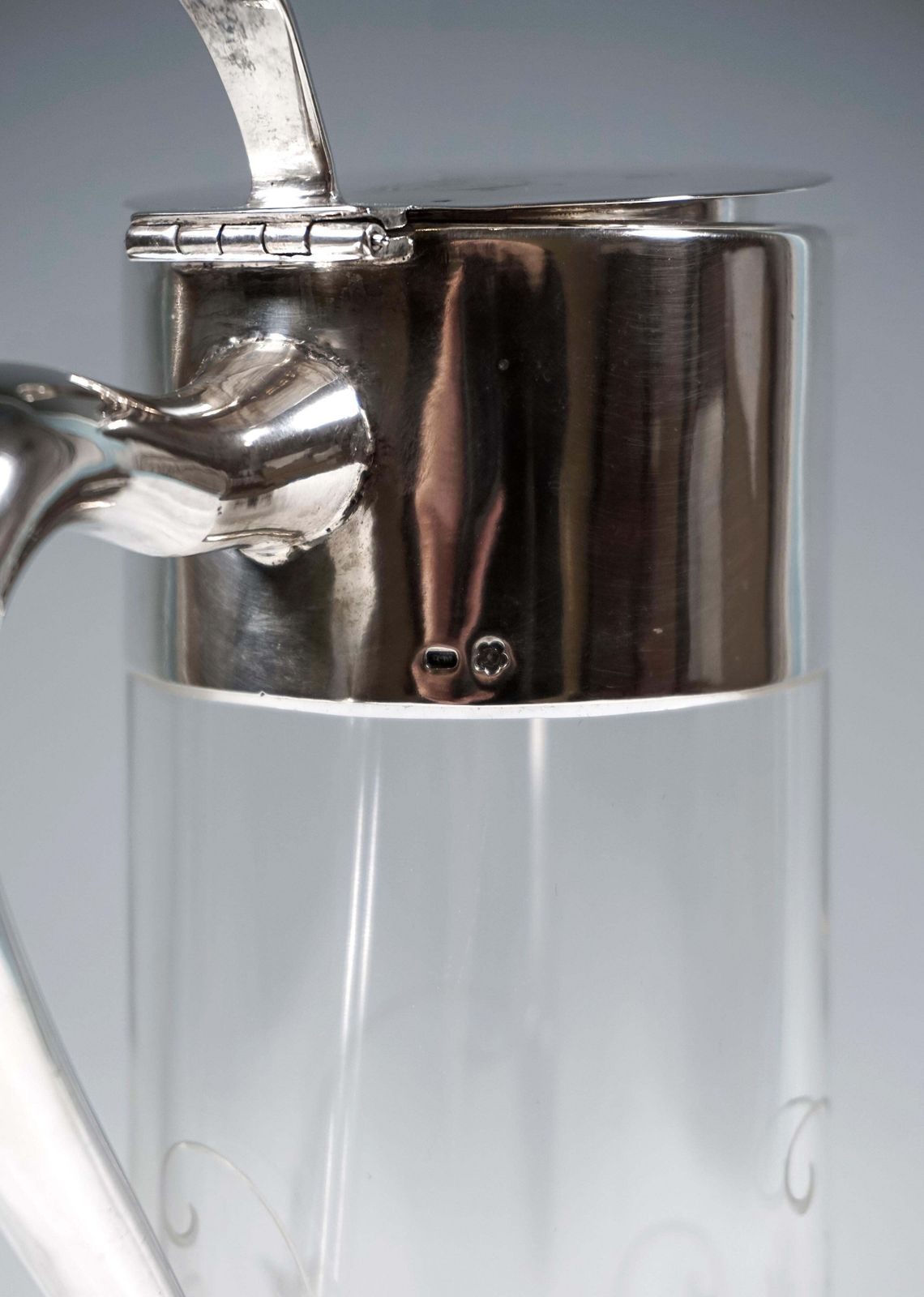 Art Nouveau Cut Glass Carafe With Silver Mount, By Robert Macher, Vienna 1900 photo vinterior