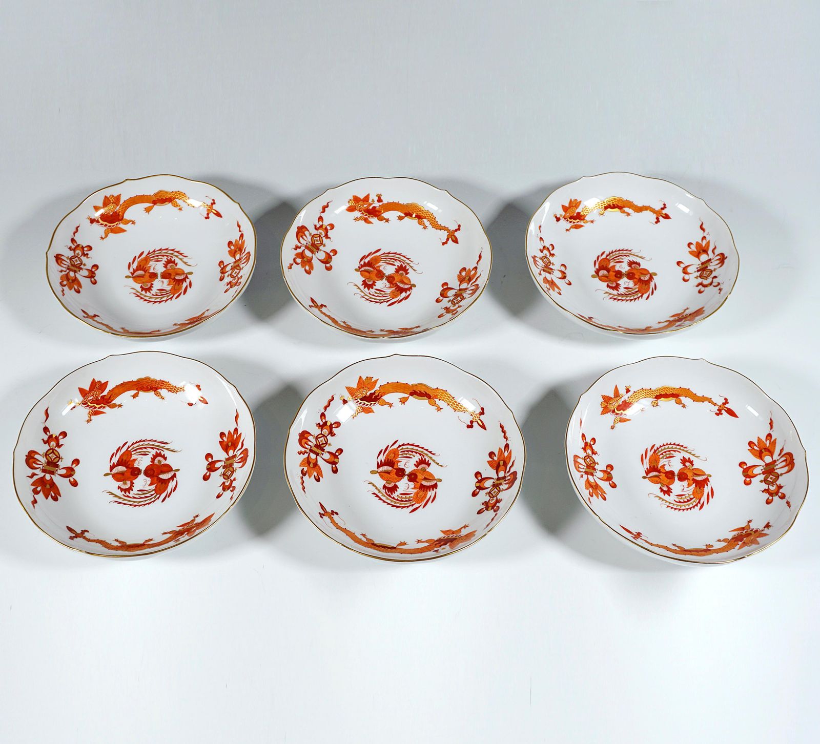 Meissen Coffee Set For 6 Persons Rich Dragon Red & Gold, 20th Century photo vintage