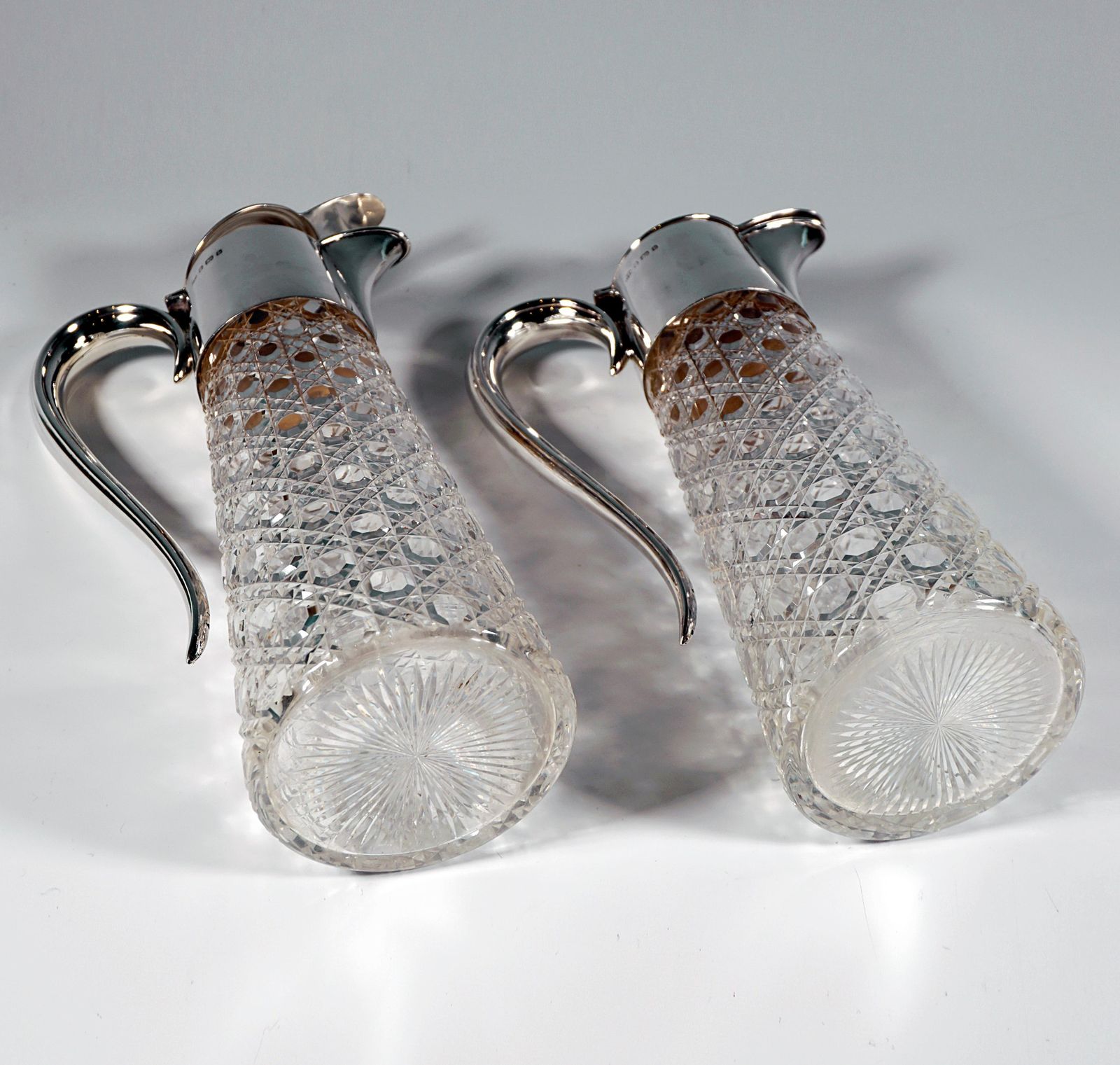 Pair Of Art Nouveau Carafes With Silver Mount By Barker Brothers Birmingham 1901 photo vinterior