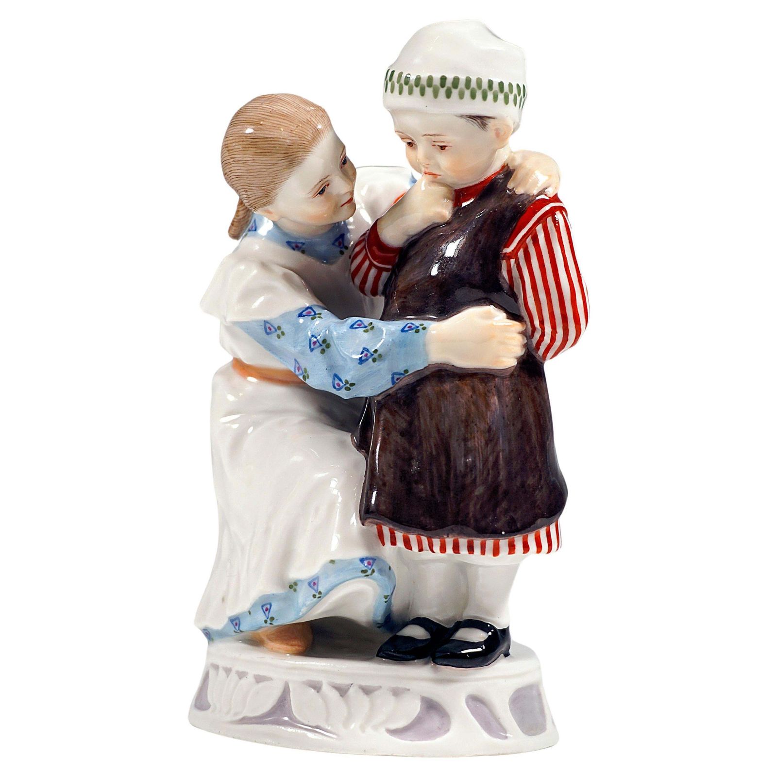 Art Nouveau Children Group Girl With Child A. Koenig, Meissen Germany, C 1905