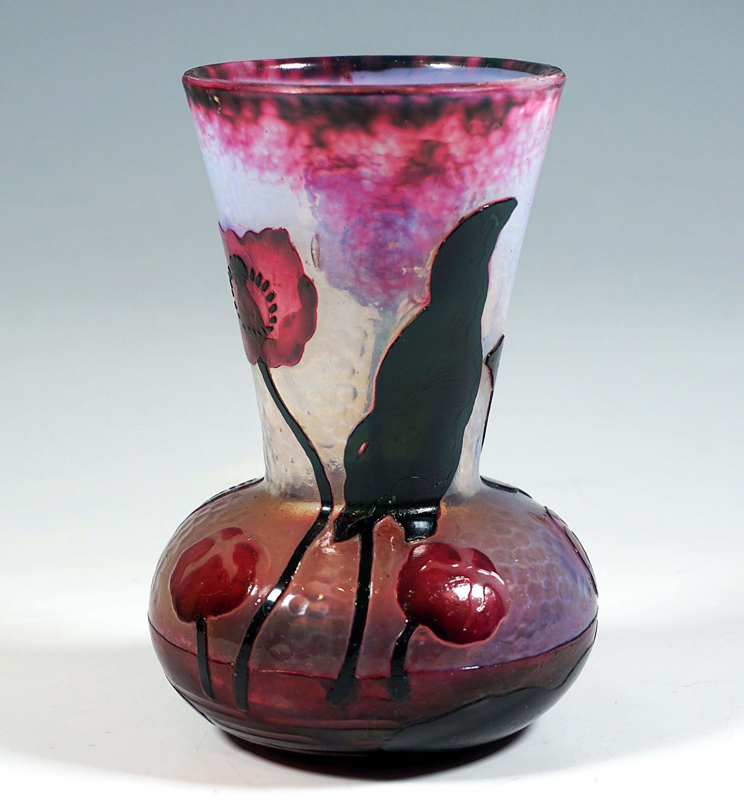 Art Nouveau Cameo Vase 'Coquelicot', Corn Poppy Decor, Daum Nancy, France, 1895 photo for sale