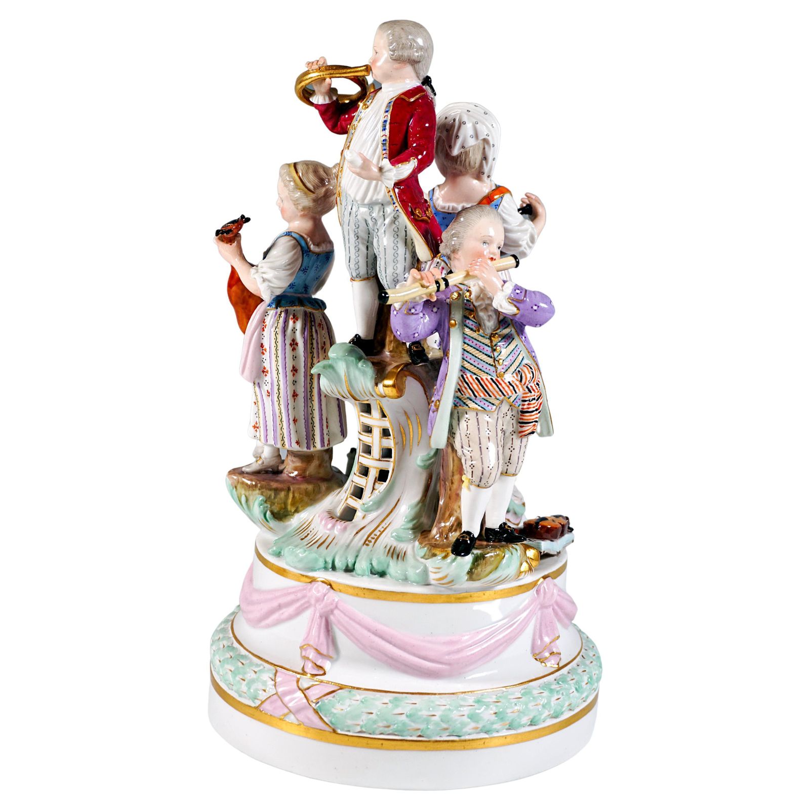 Meissen Porcelain Group Four Gardener Children Playing Music, J.J. Kaendler 1850