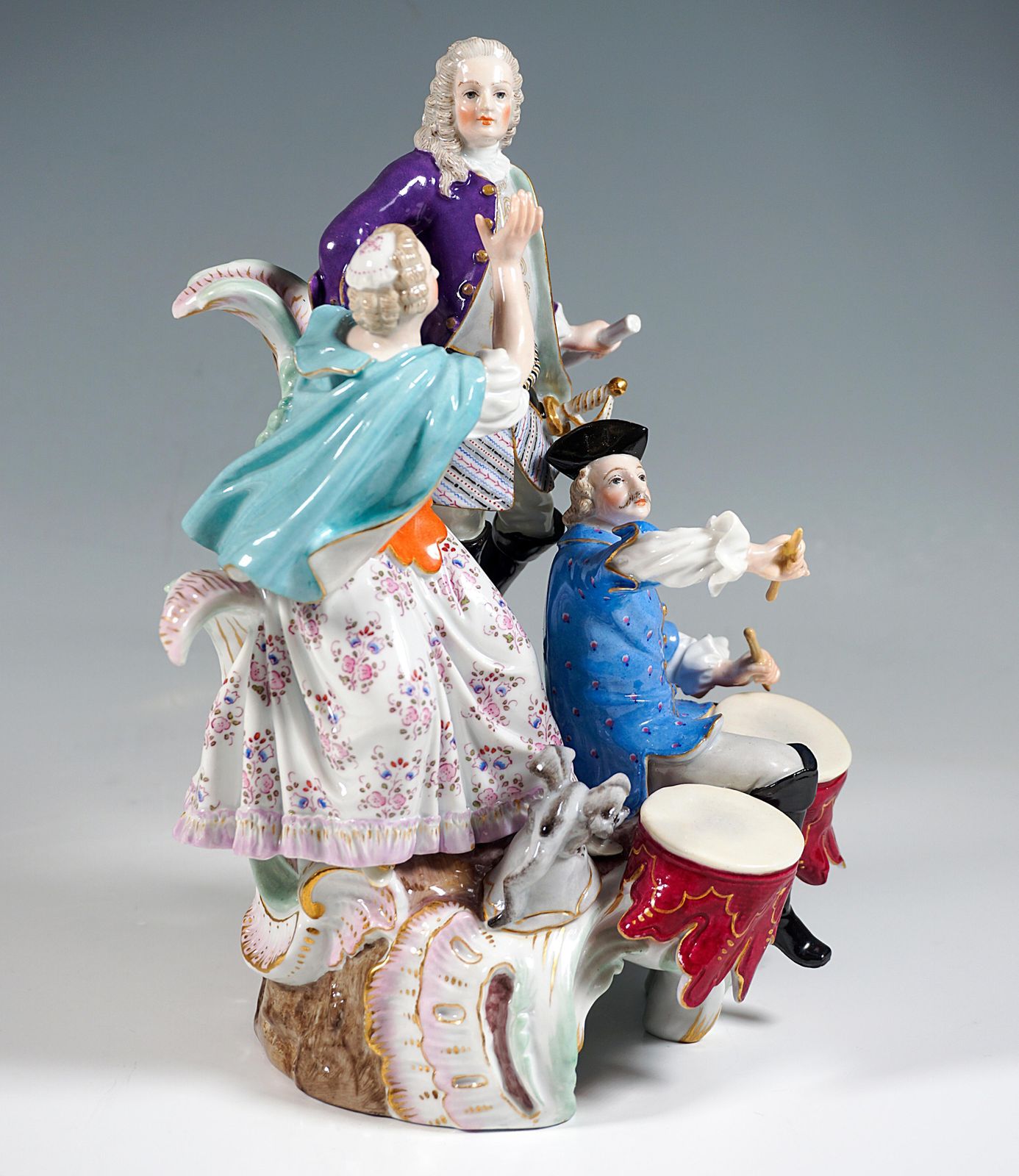 Meissen Genre Love Group With Drum Beater, By F.E. Meyer, Germany Circa 1850 photo for sale